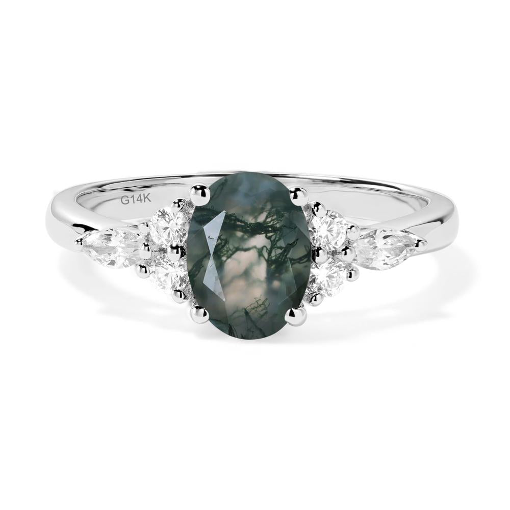 Simple Oval Moss Agate Engagement Ring - LUO Jewelry #metal_14k white gold