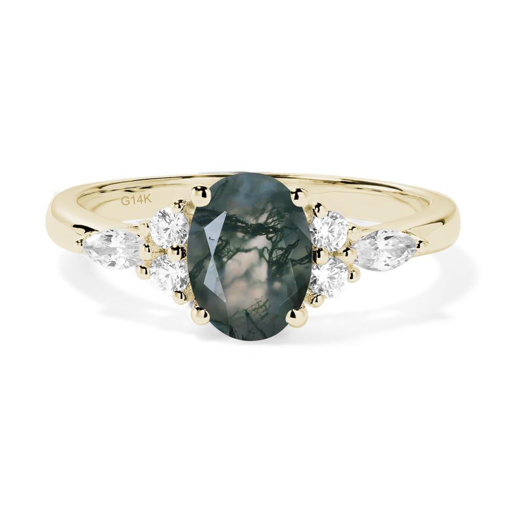 Simple Oval Moss Agate Engagement Ring - LUO Jewelry #metal_14k yellow gold