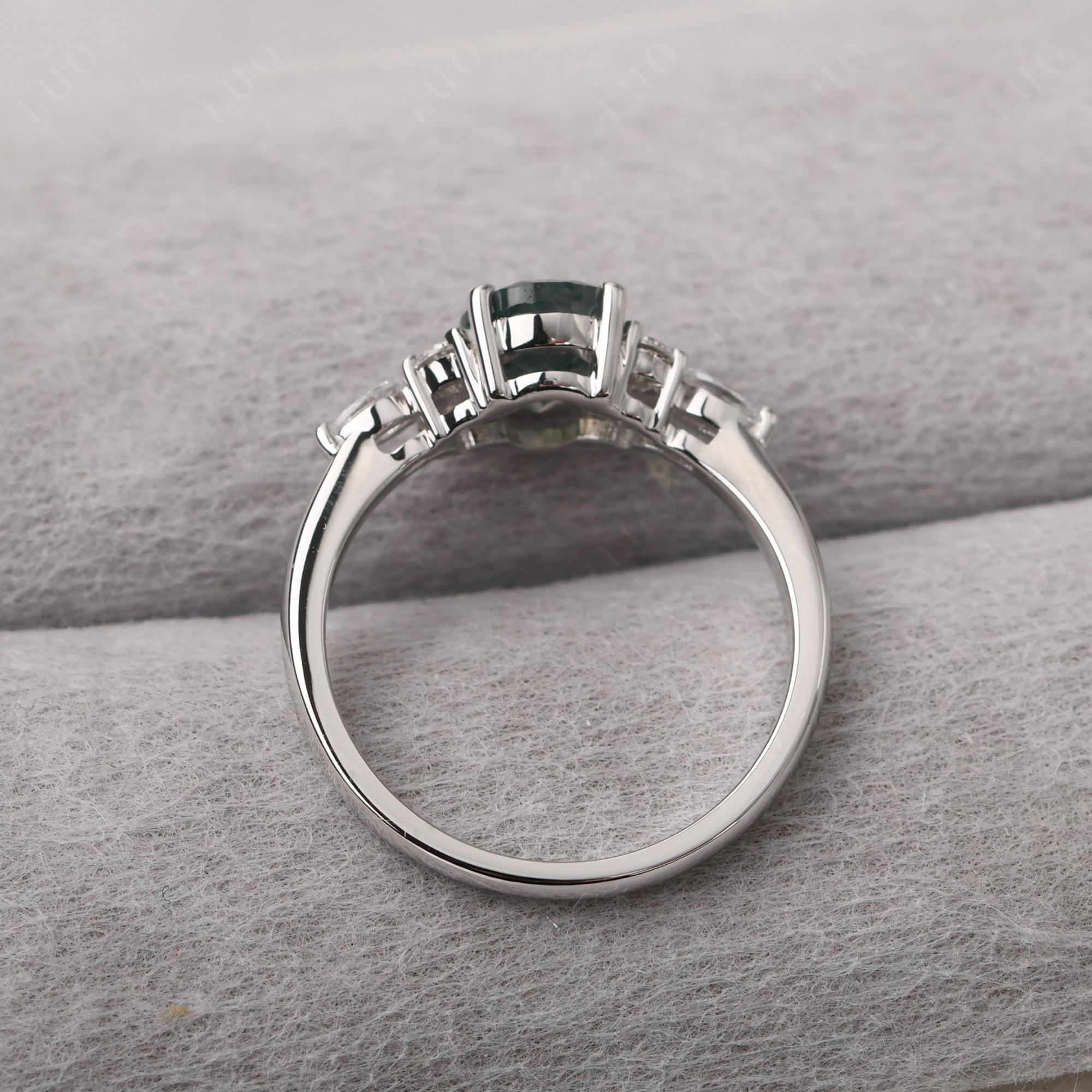 Simple Oval Moss Agate Engagement Ring - LUO Jewelry 