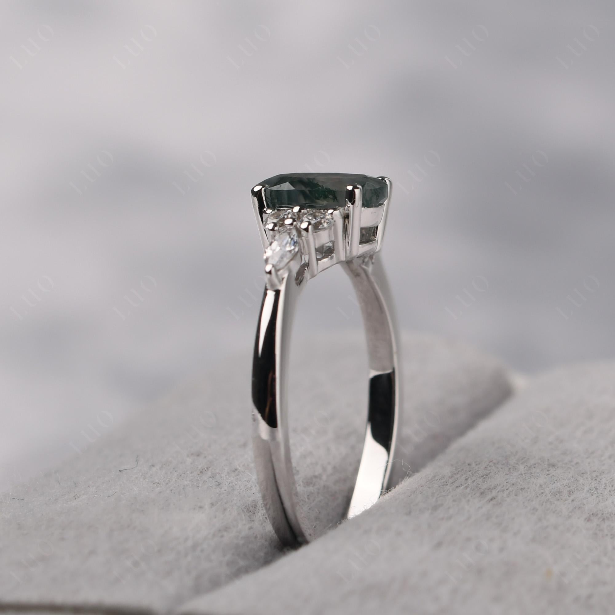 Simple Oval Moss Agate Engagement Ring - LUO Jewelry 