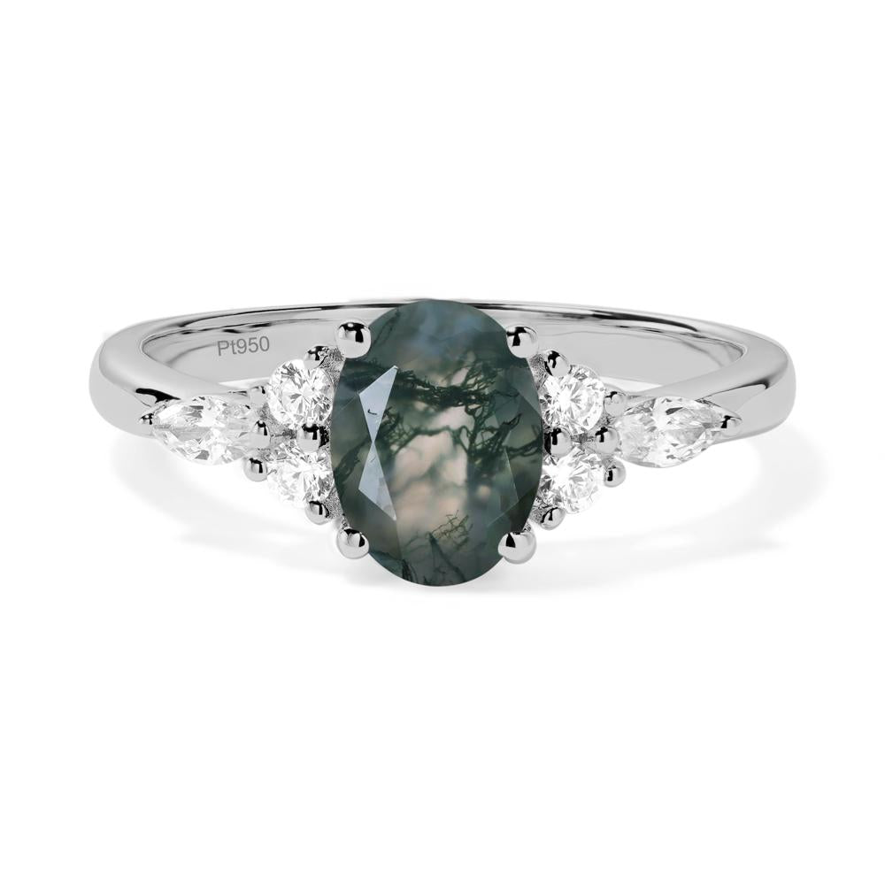 Simple Oval Moss Agate Engagement Ring - LUO Jewelry #metal_platinum