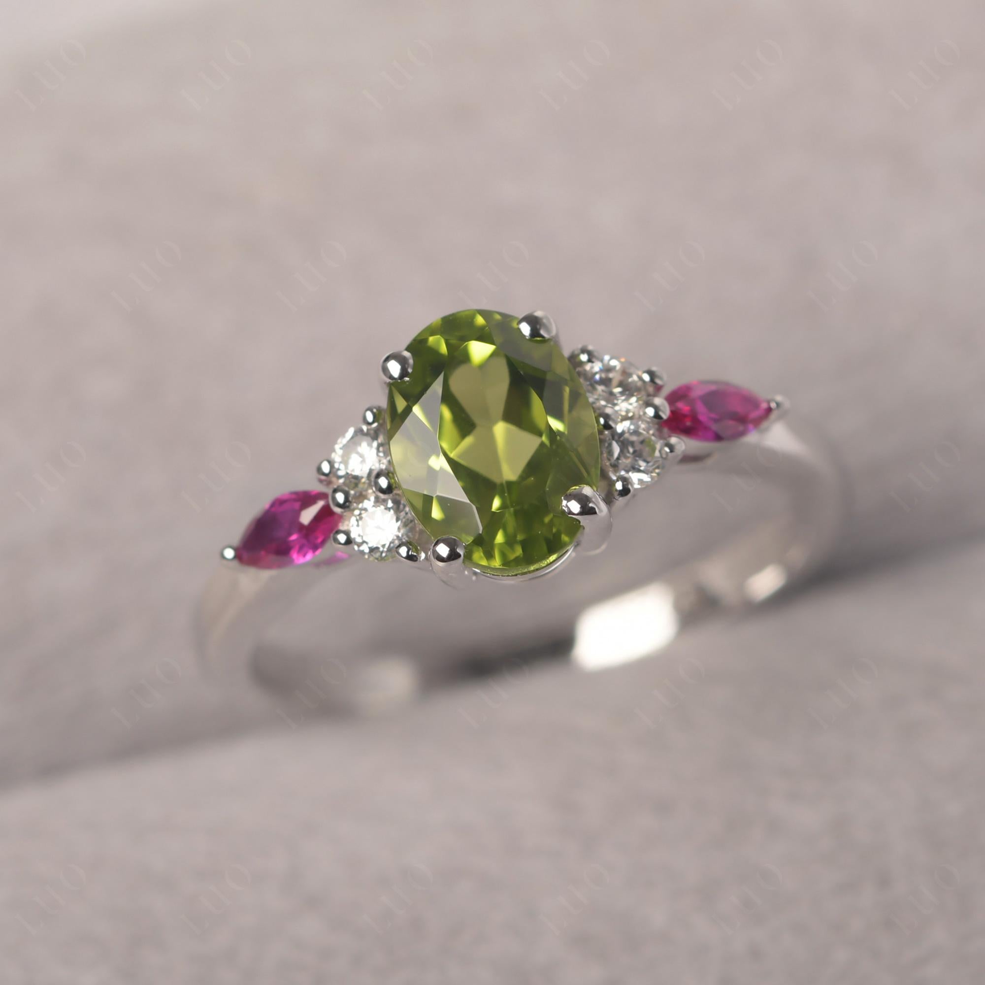 Simple Oval Peridot Engagement Ring - LUO Jewelry 