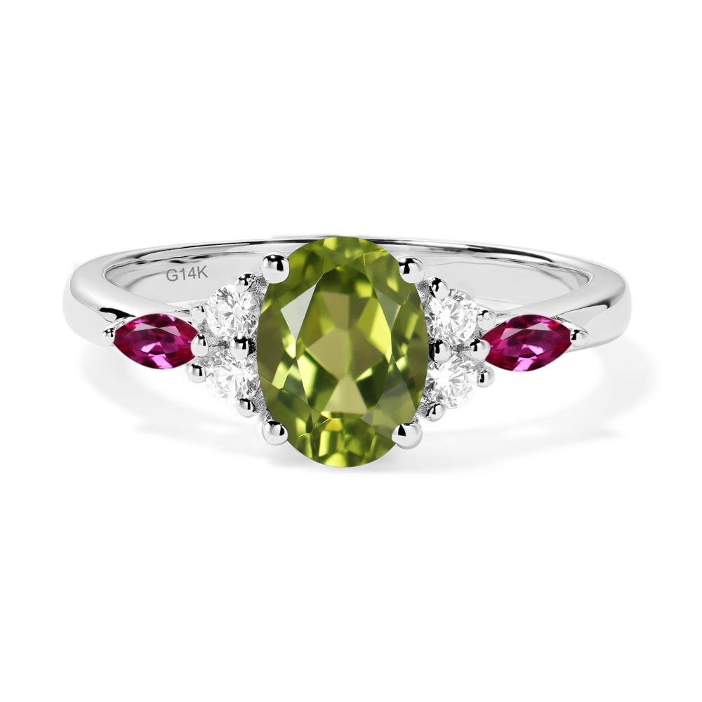 Simple Oval Peridot Engagement Ring - LUO Jewelry #metal_14k white gold