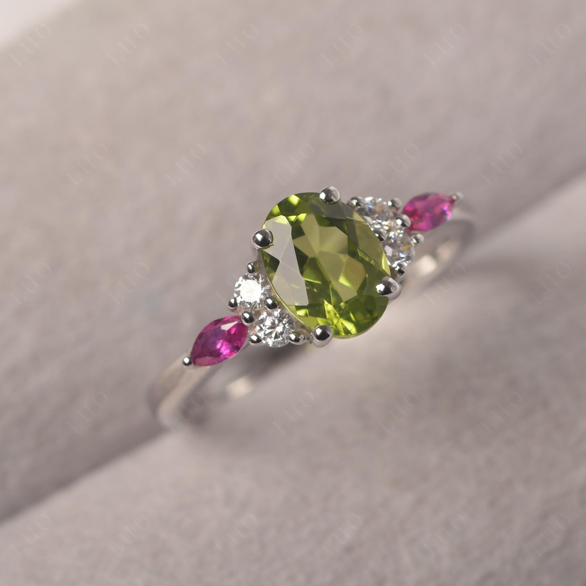 Simple Oval Peridot Engagement Ring - LUO Jewelry 