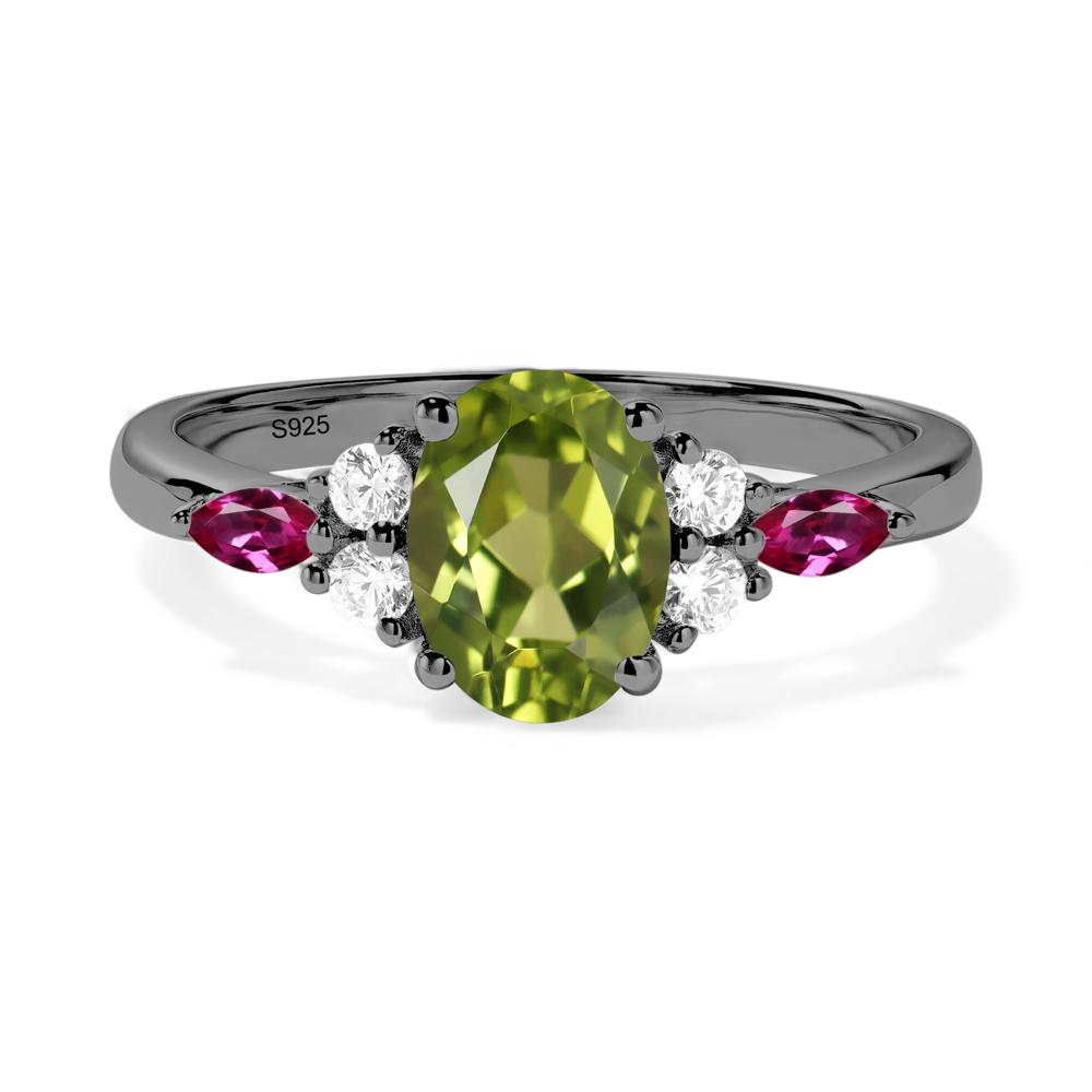 Simple Oval Peridot Engagement Ring - LUO Jewelry #metal_black finish sterling silver