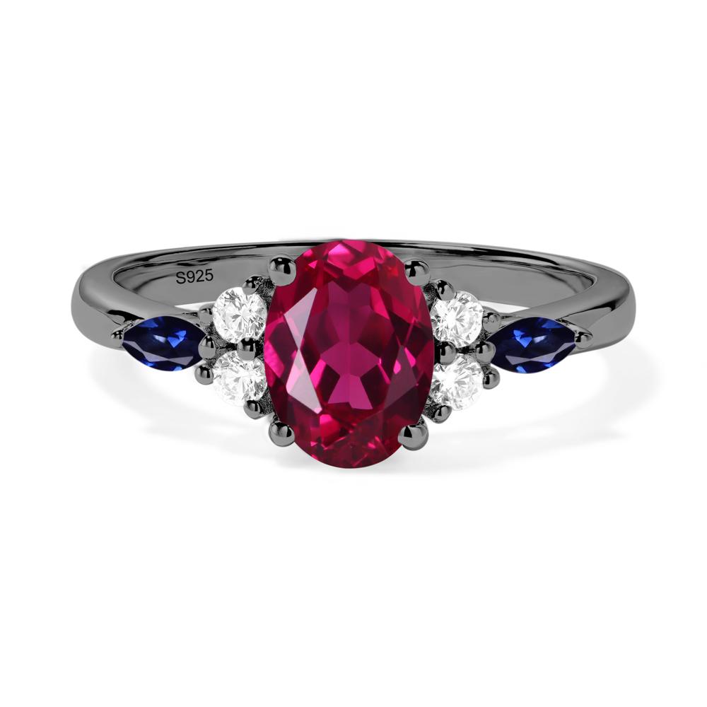 Simple Oval Ruby Engagement Ring - LUO Jewelry #metal_black finish sterling silver