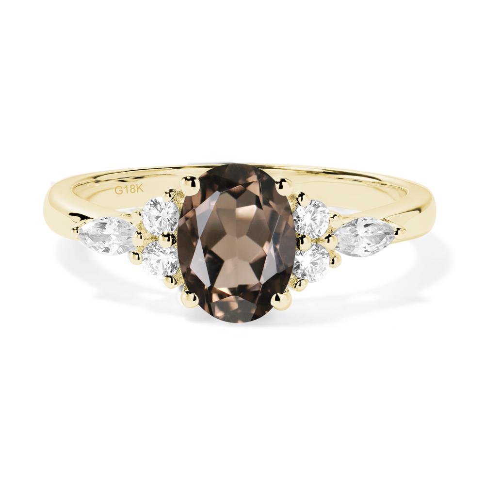 Simple Oval Smoky Quartz Engagement Ring - LUO Jewelry #metal_18k yellow gold