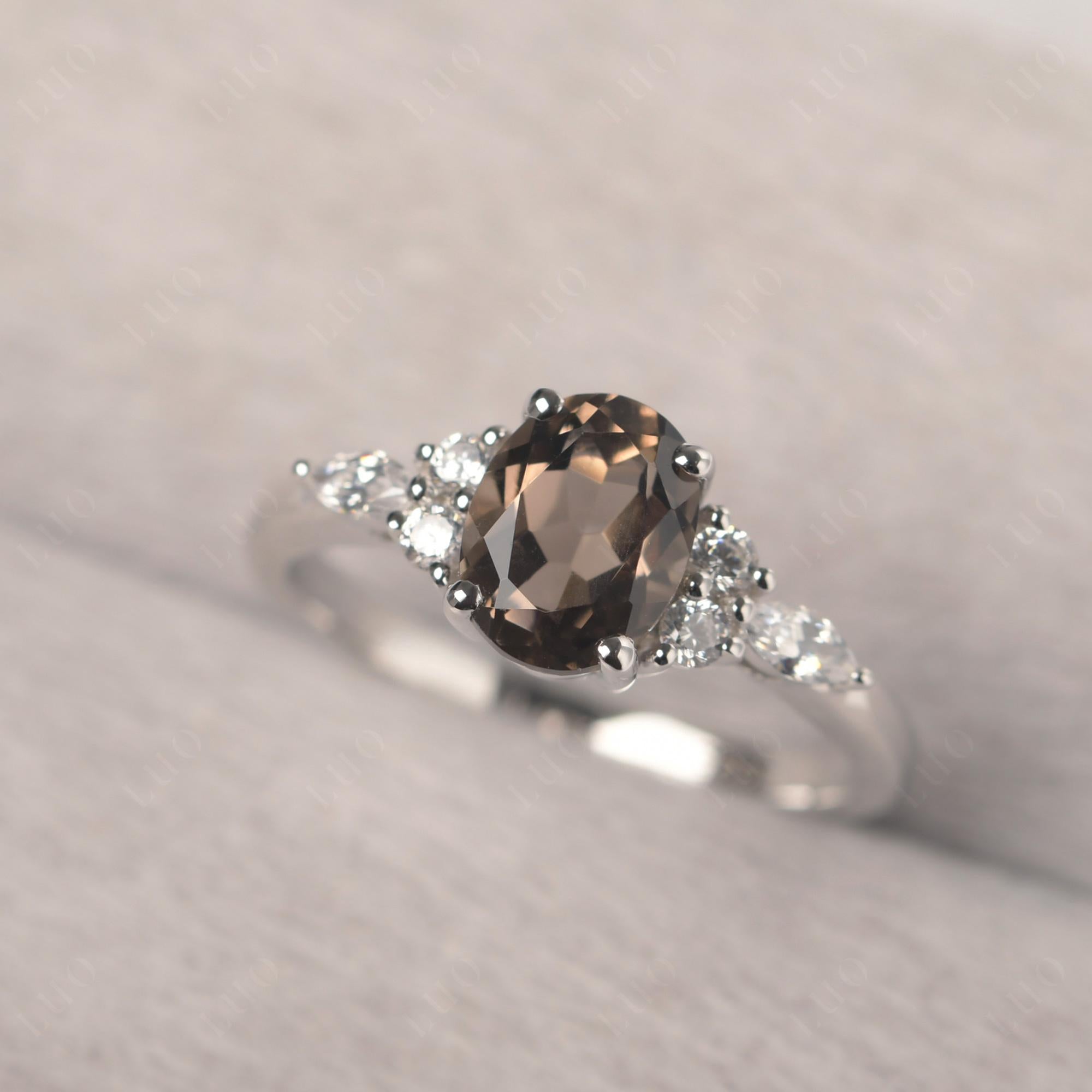 Simple Oval Smoky Quartz Engagement Ring - LUO Jewelry 