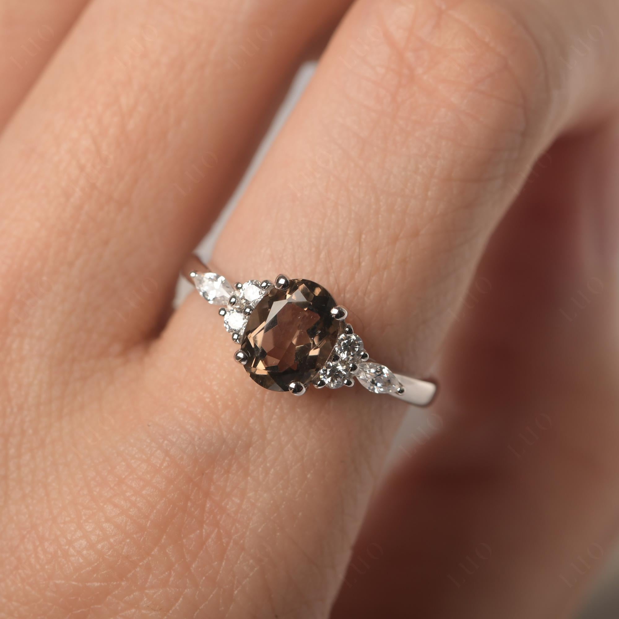 Simple Oval Smoky Quartz Engagement Ring - LUO Jewelry 