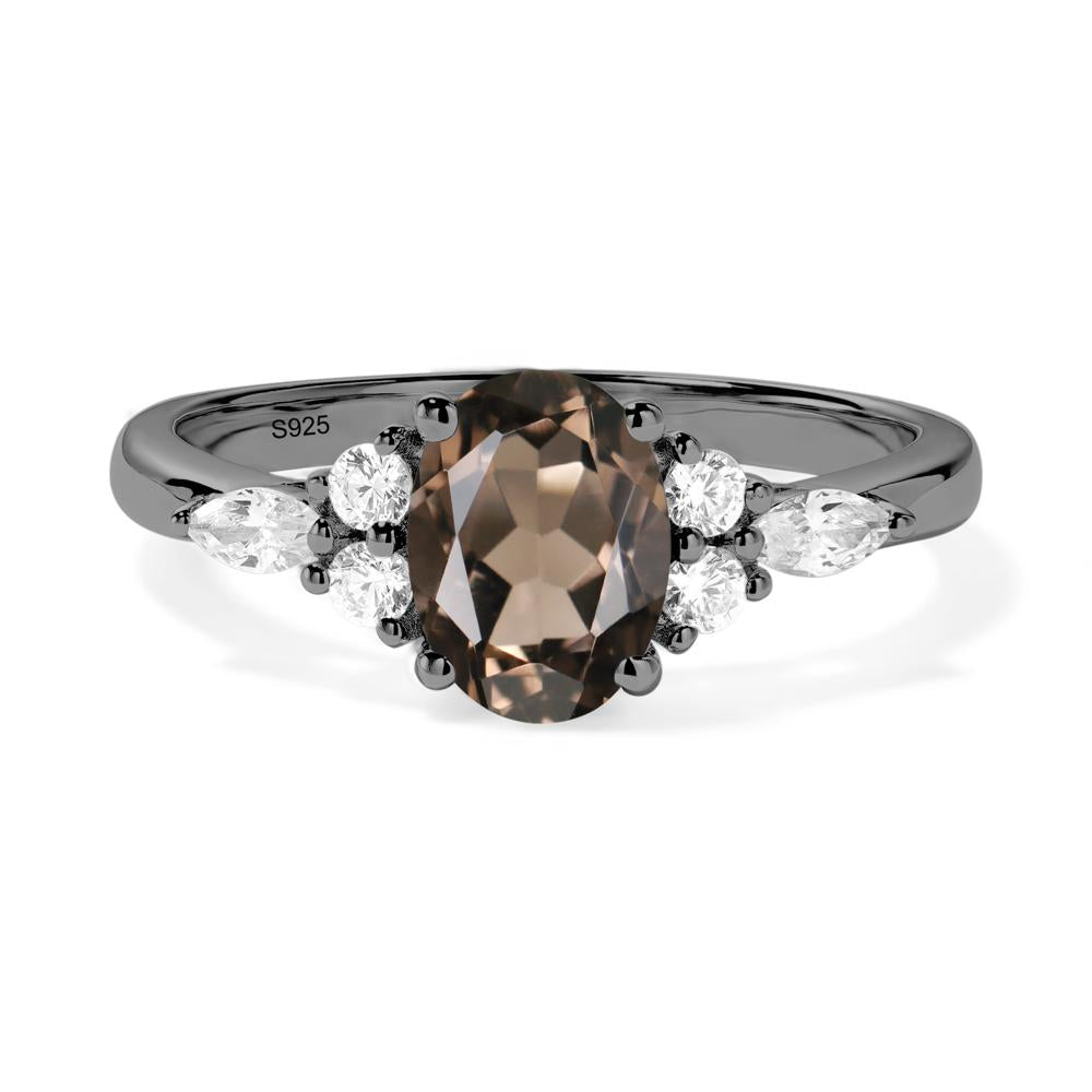 Simple Oval Smoky Quartz Engagement Ring - LUO Jewelry #metal_black finish sterling silver