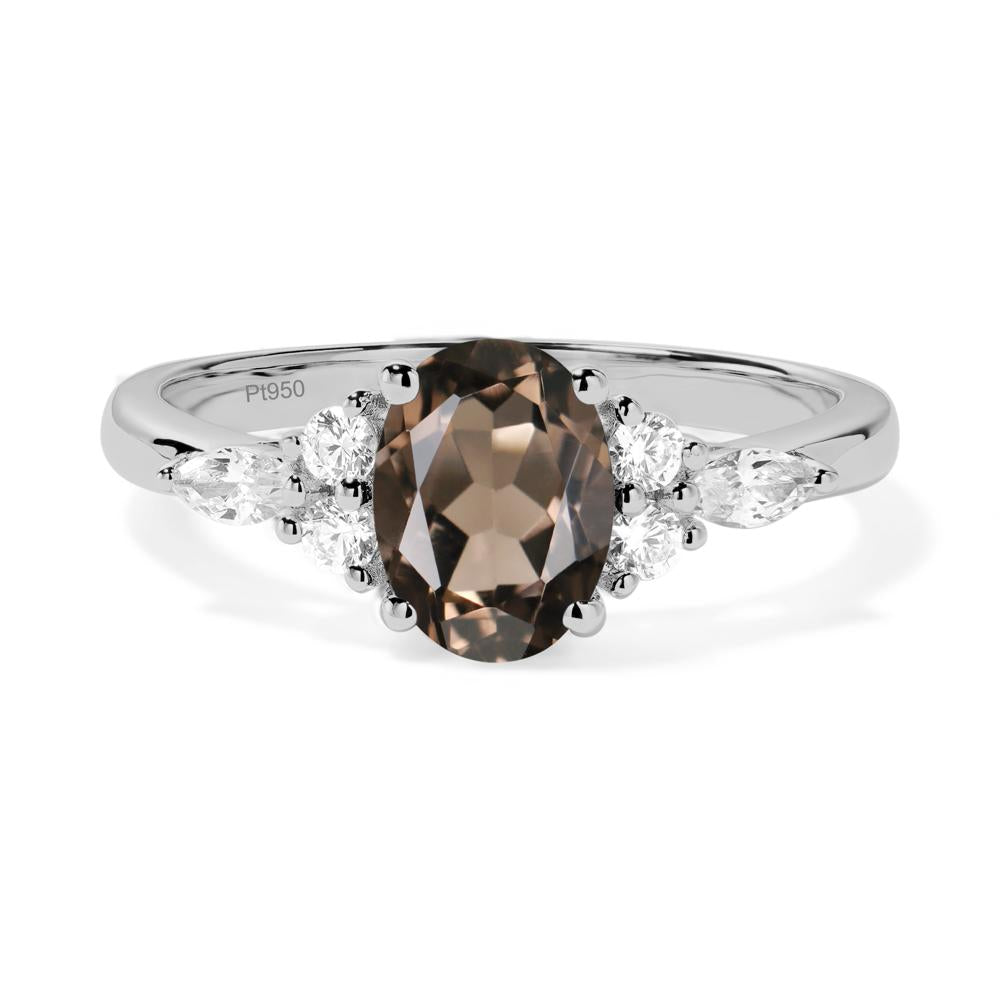 Simple Oval Smoky Quartz Engagement Ring - LUO Jewelry #metal_platinum