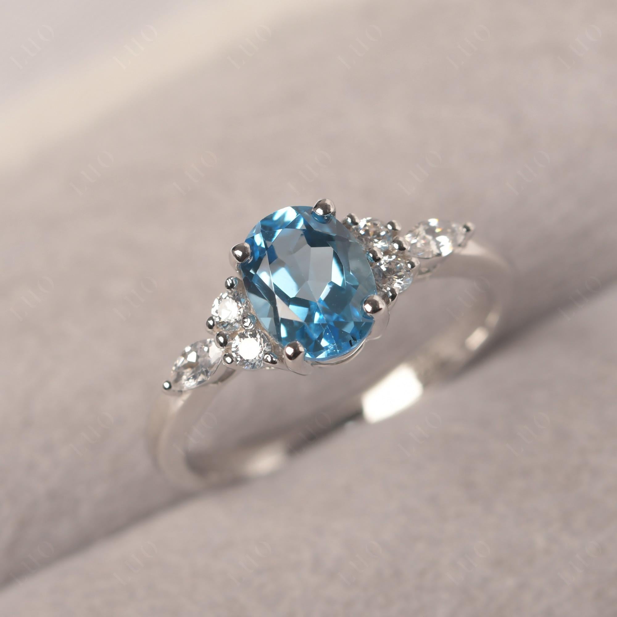 Simple Oval Swiss Blue Topaz Engagement Ring - LUO Jewelry 