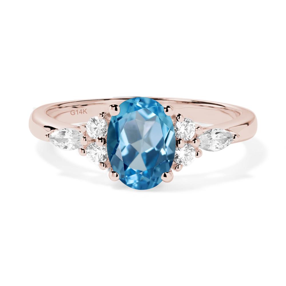 Simple Oval Swiss Blue Topaz Engagement Ring - LUO Jewelry #metal_14k rose gold