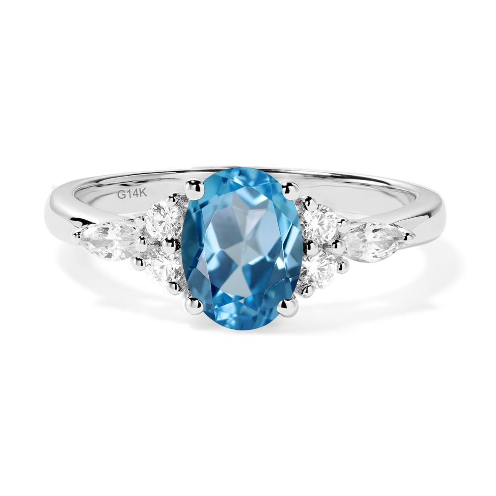 Simple Oval Swiss Blue Topaz Engagement Ring - LUO Jewelry #metal_14k white gold