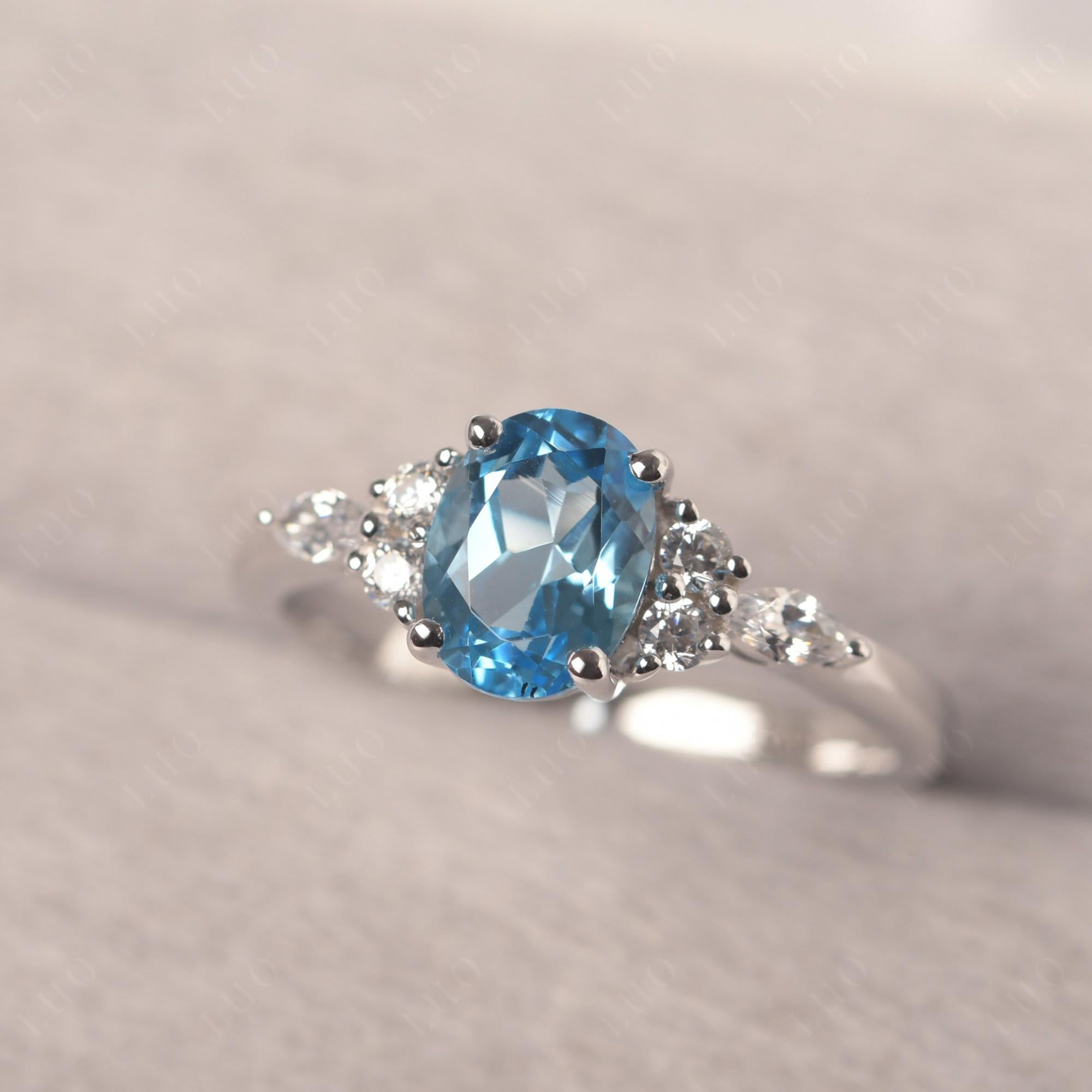 Simple Oval Swiss Blue Topaz Engagement Ring - LUO Jewelry 