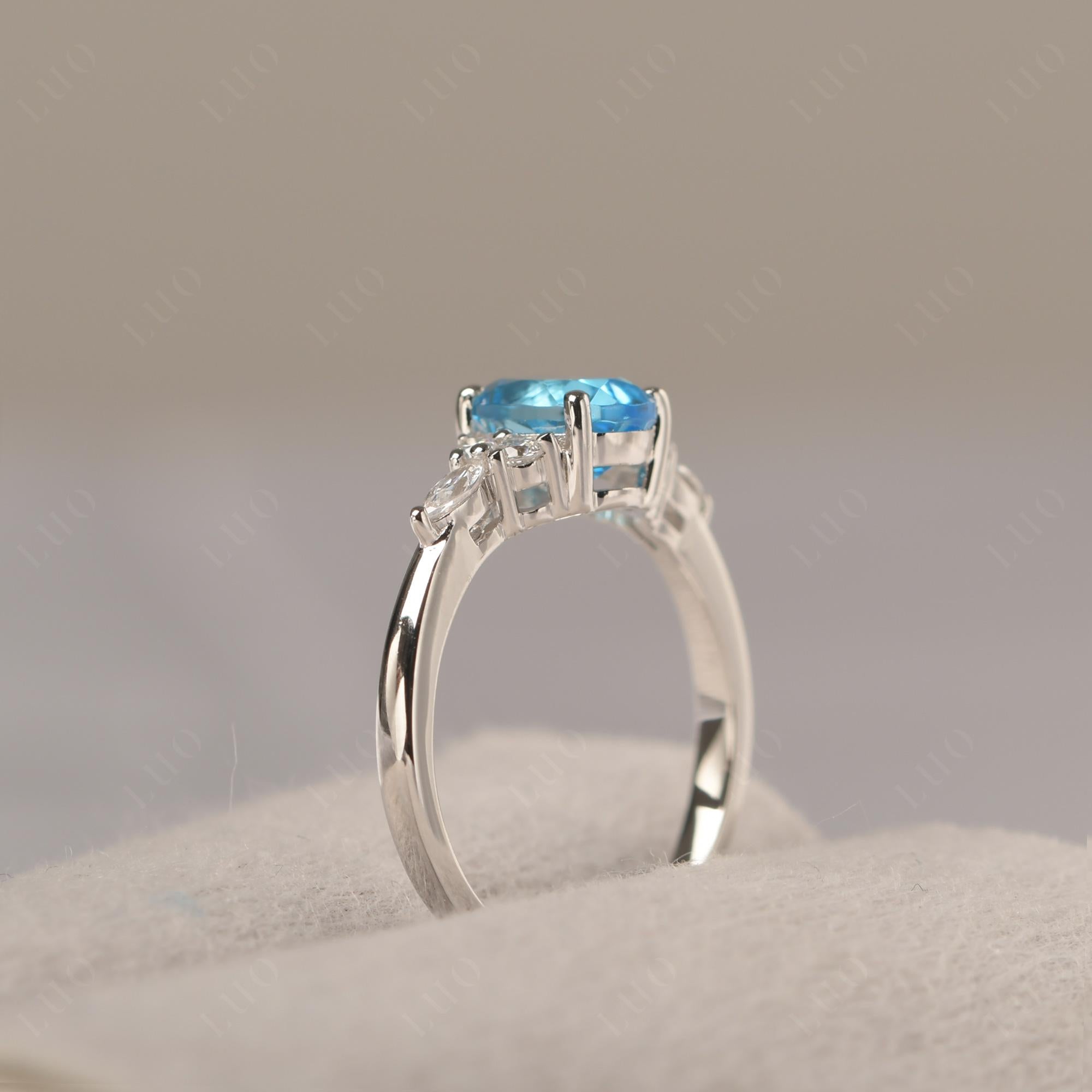 Simple Oval Swiss Blue Topaz Engagement Ring - LUO Jewelry 