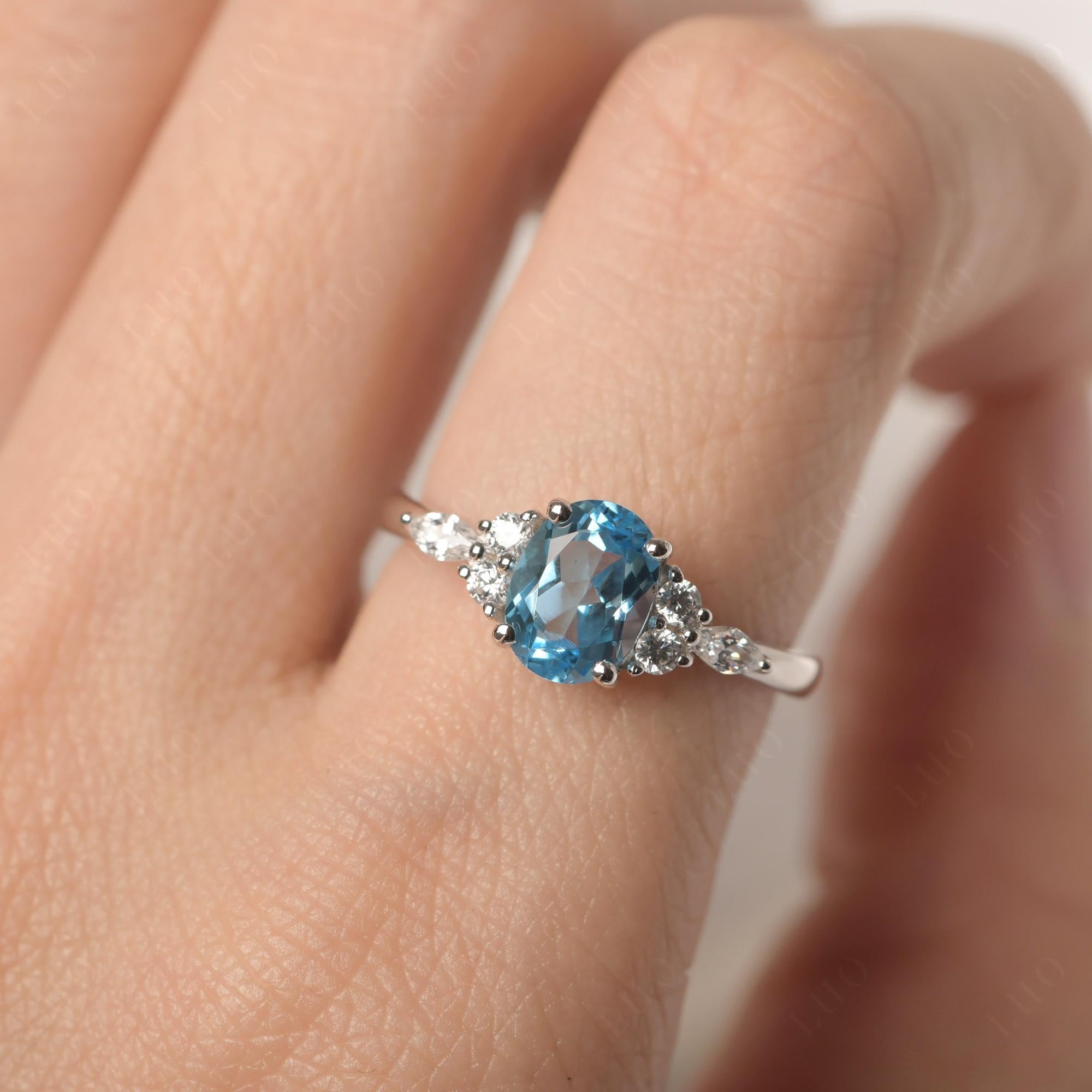 Simple Oval Swiss Blue Topaz Engagement Ring - LUO Jewelry 