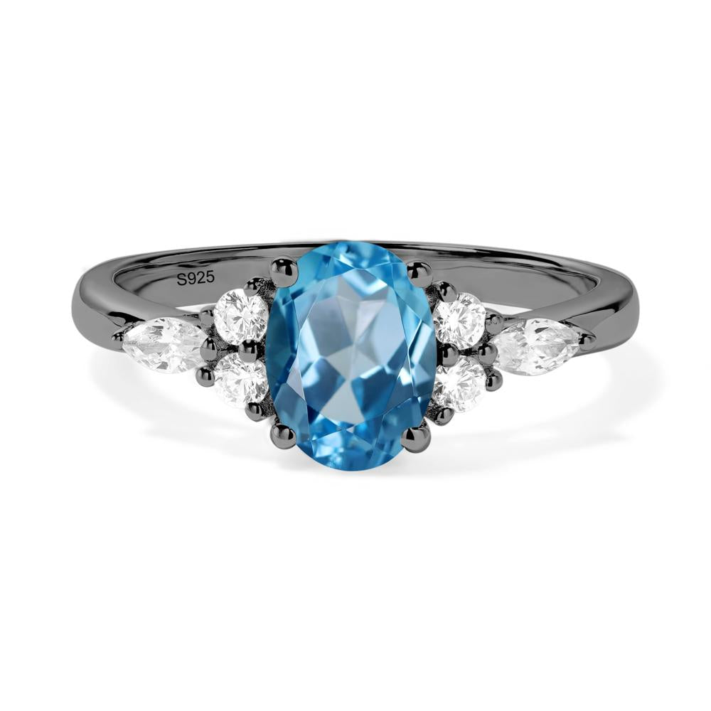 Simple Oval Swiss Blue Topaz Engagement Ring - LUO Jewelry #metal_black finish sterling silver