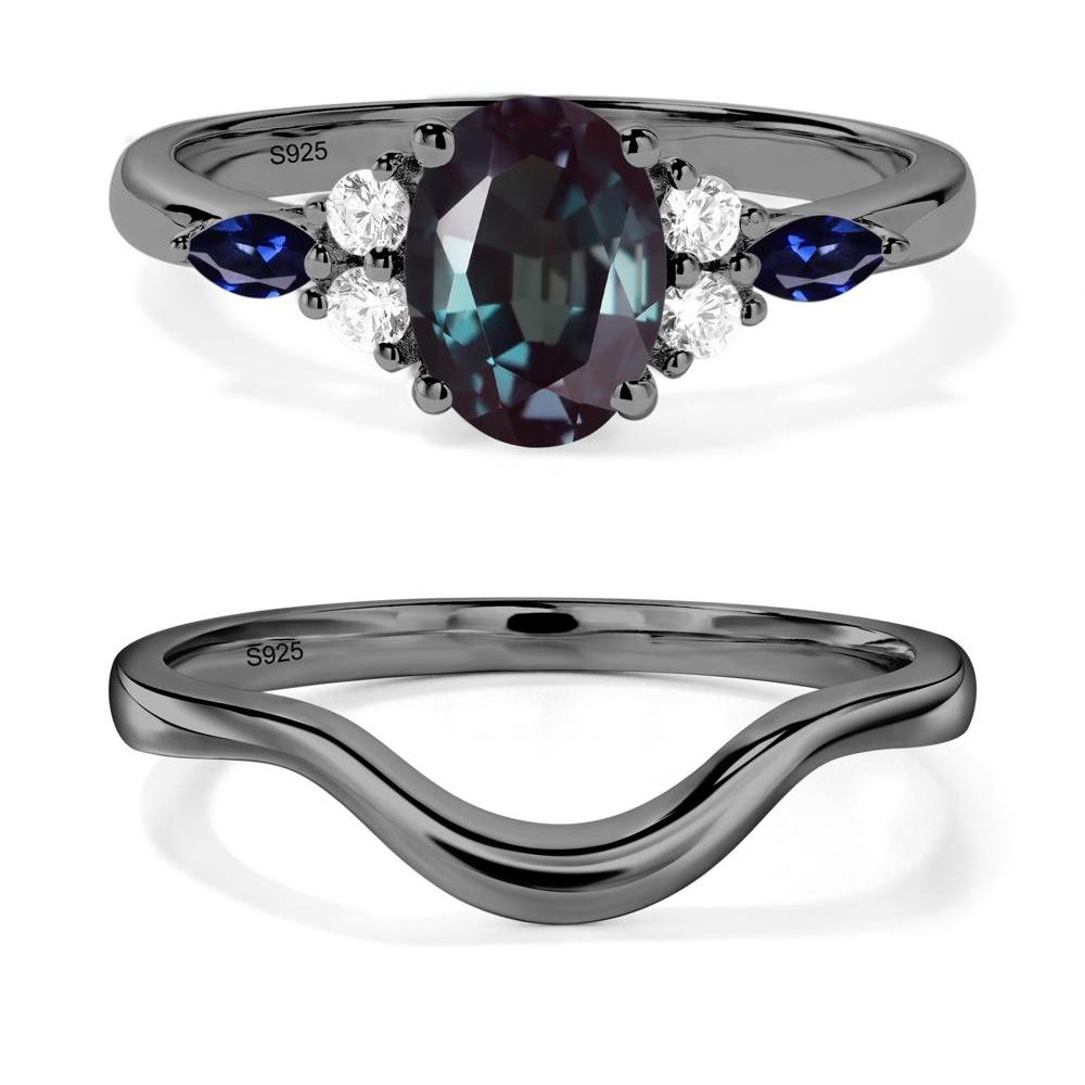 Simple Oval Alexandrite Engagement Ring - LUO Jewelry #metal_black finish sterling silver