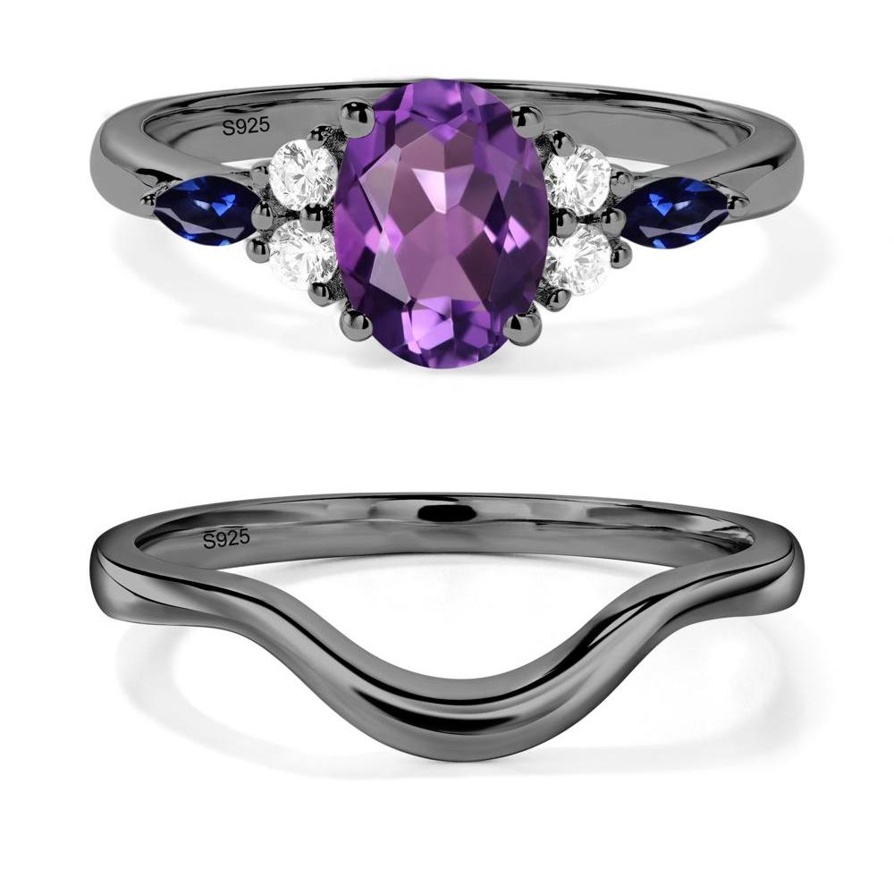 Simple Oval Amethyst Engagement Ring - LUO Jewelry #metal_black finish sterling silver