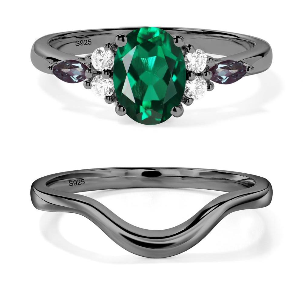 Simple Oval Emerald Engagement Ring - LUO Jewelry #metal_black finish sterling silver