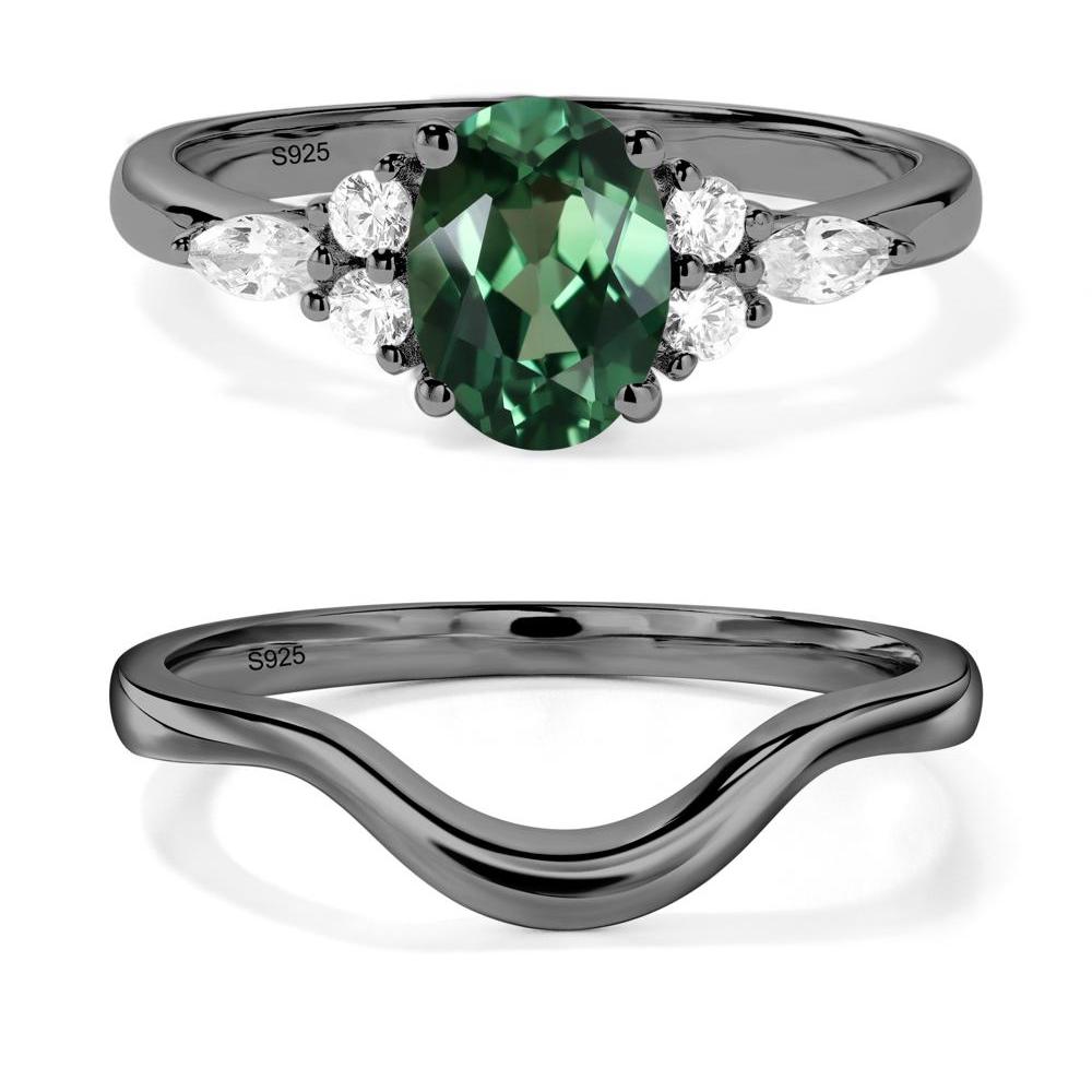 Simple Oval Green Sapphire Engagement Ring - LUO Jewelry #metal_black finish sterling silver