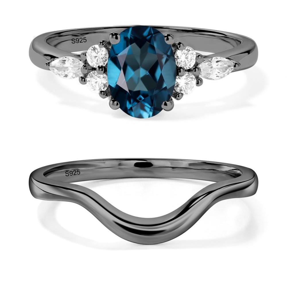 Simple Oval London Blue Topaz Engagement Ring - LUO Jewelry #metal_black finish sterling silver