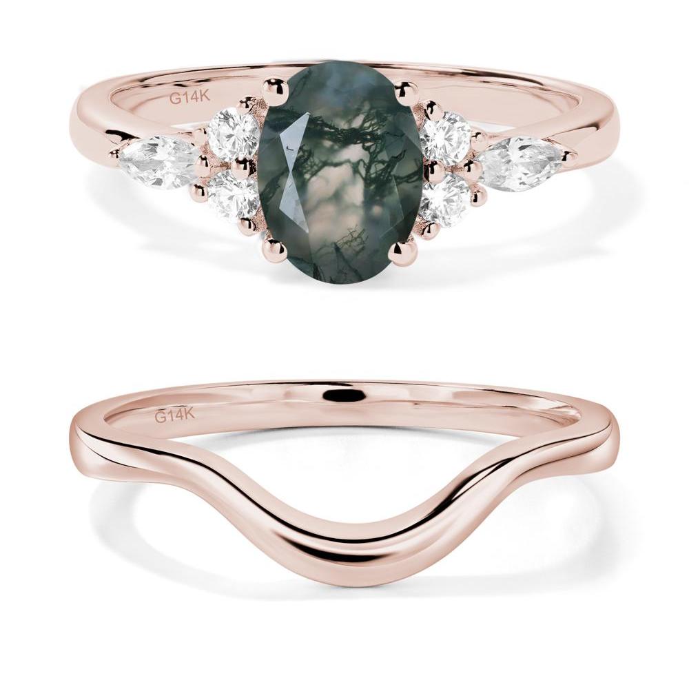 Simple Oval Moss Agate Engagement Ring - LUO Jewelry #metal_14k rose gold