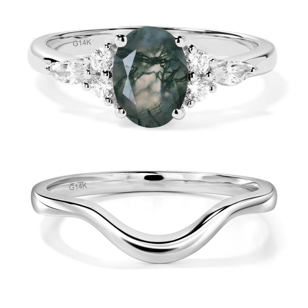 Simple Oval Moss Agate Engagement Ring - LUO Jewelry #metal_14k white gold