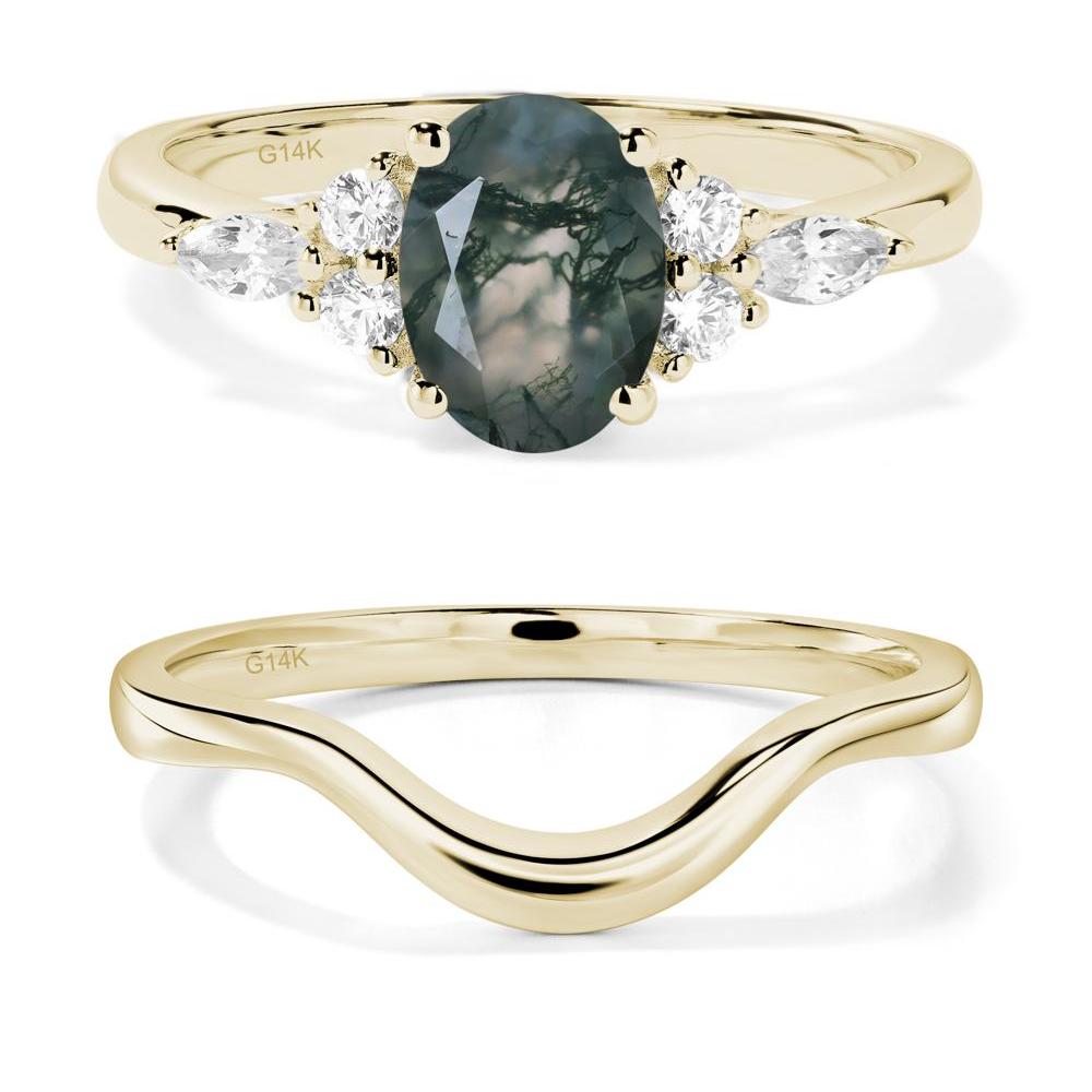 Simple Oval Moss Agate Engagement Ring - LUO Jewelry #metal_14k yellow gold