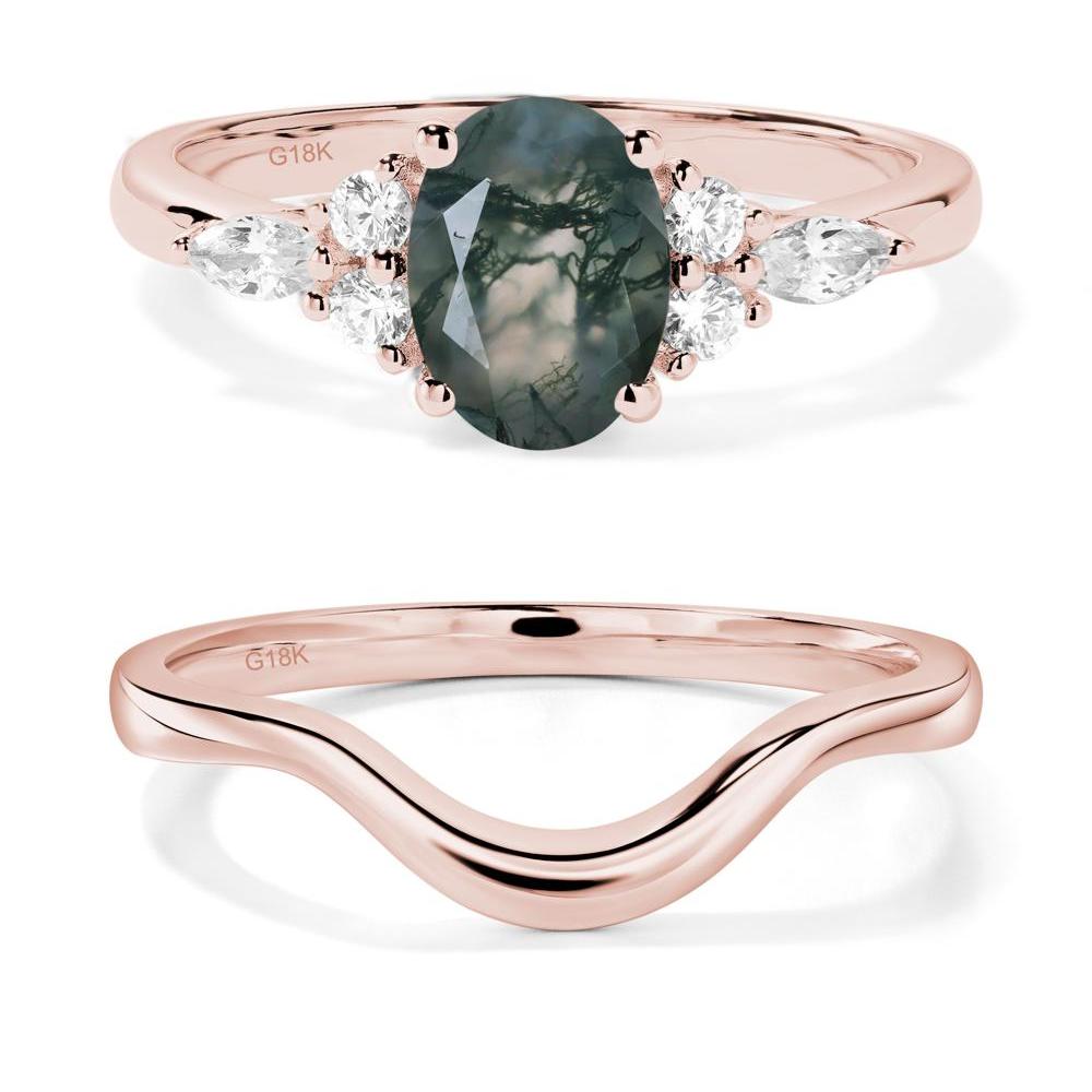 Simple Oval Moss Agate Engagement Ring - LUO Jewelry #metal_18k rose gold