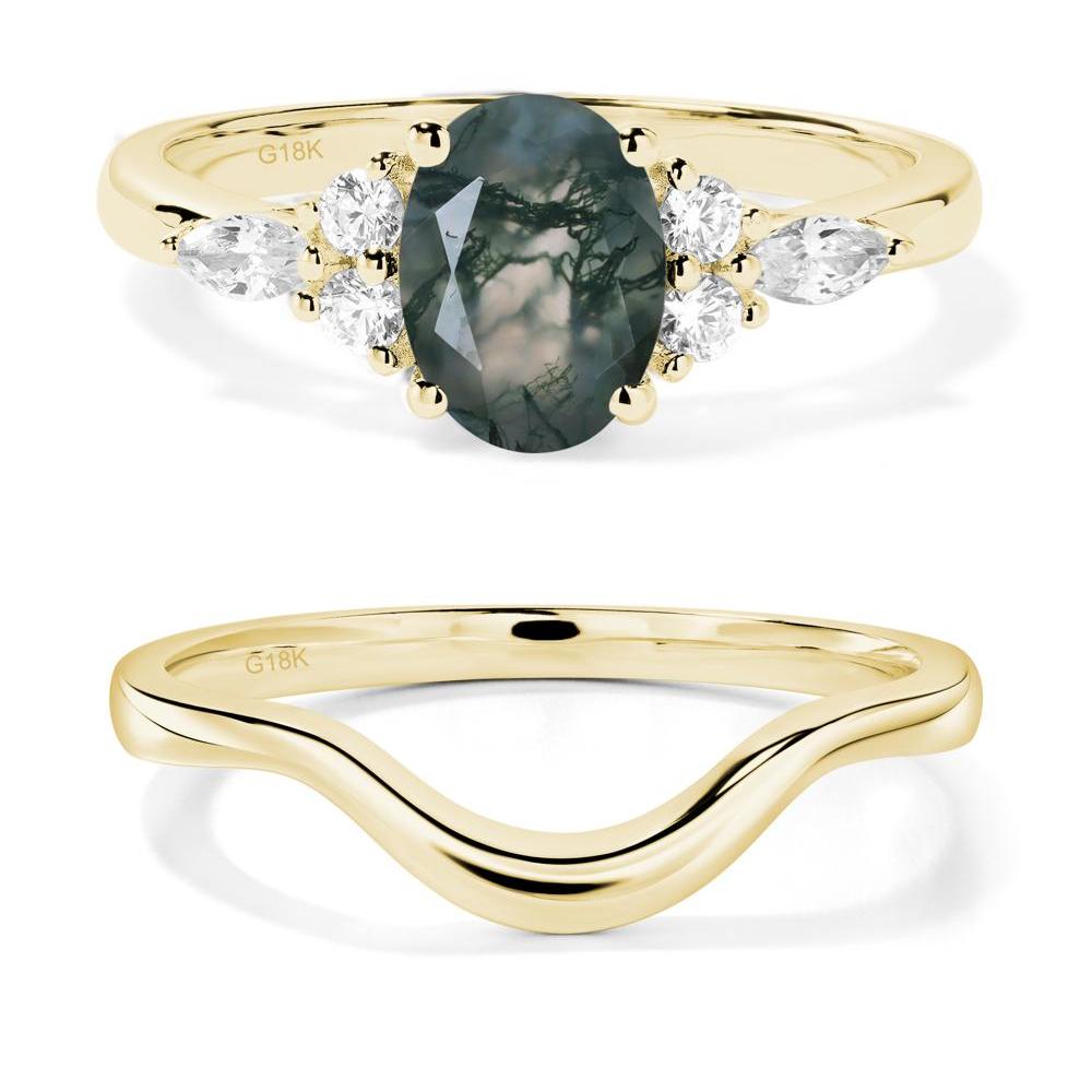 Simple Oval Moss Agate Engagement Ring - LUO Jewelry #metal_18k yellow gold