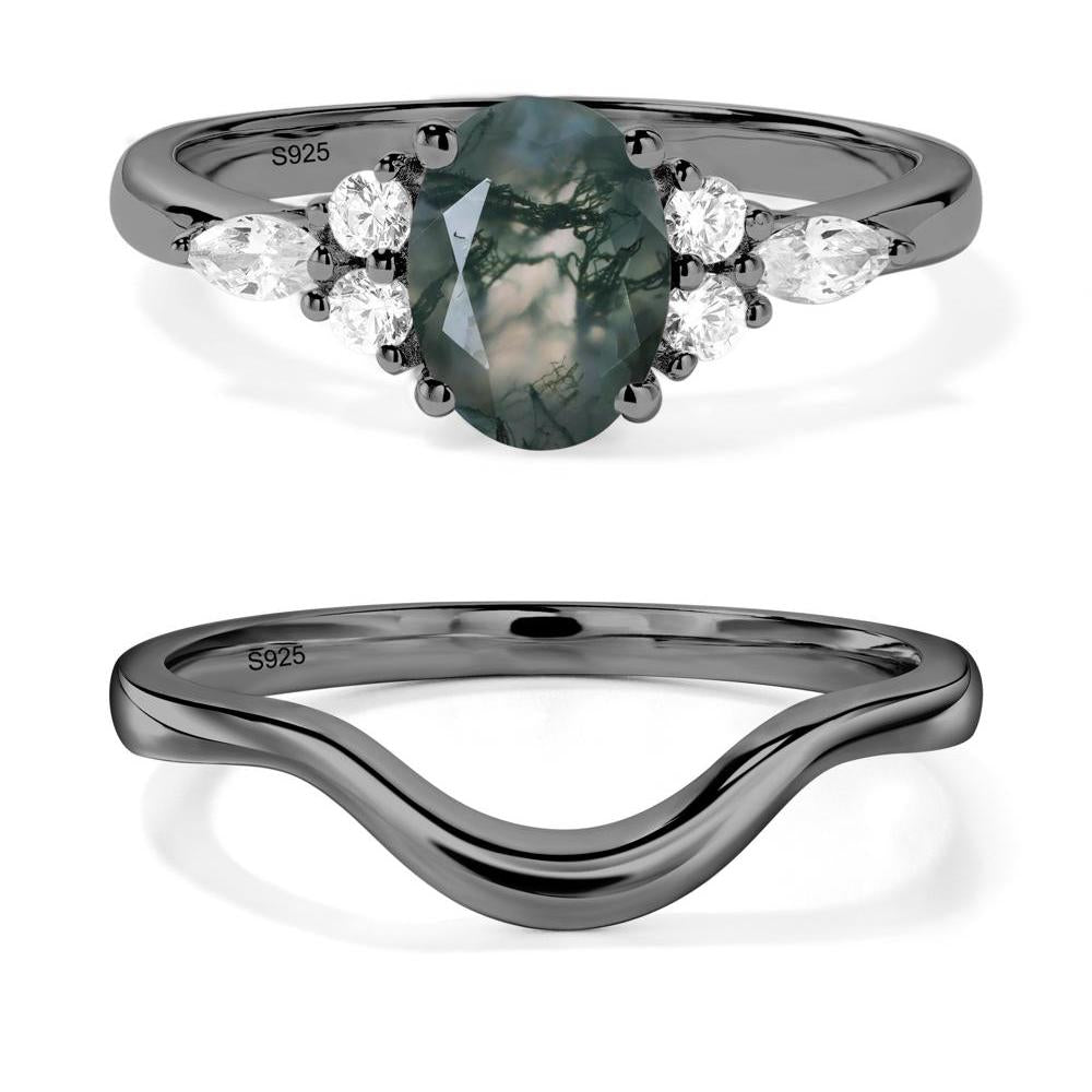 Simple Oval Moss Agate Engagement Ring - LUO Jewelry #metal_black finish sterling silver