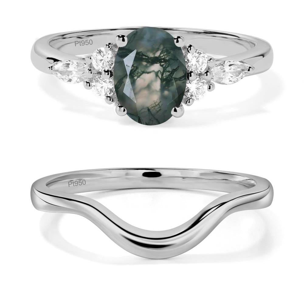 Simple Oval Moss Agate Engagement Ring - LUO Jewelry #metal_platinum