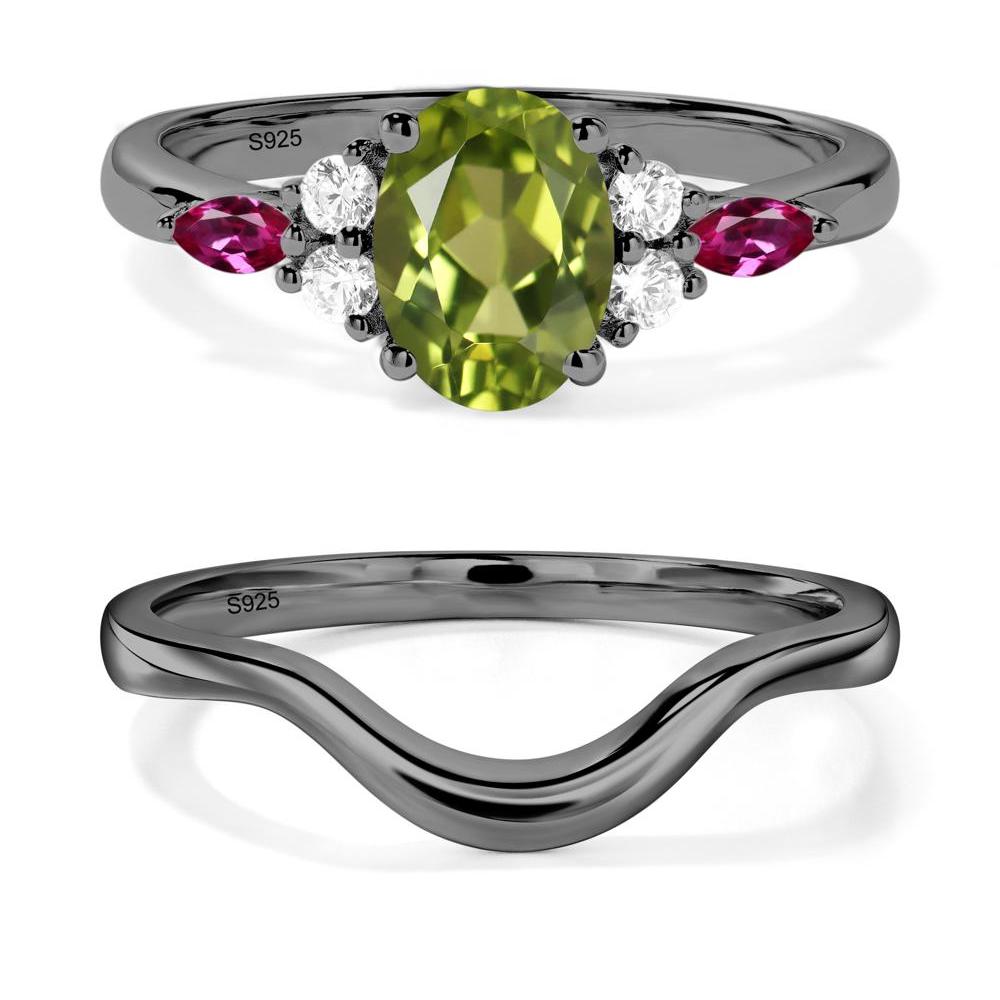 Simple Oval Peridot Engagement Ring - LUO Jewelry #metal_black finish sterling silver