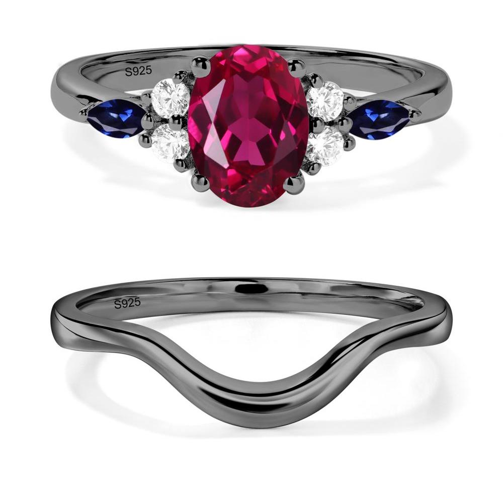 Simple Oval Ruby Engagement Ring - LUO Jewelry #metal_black finish sterling silver