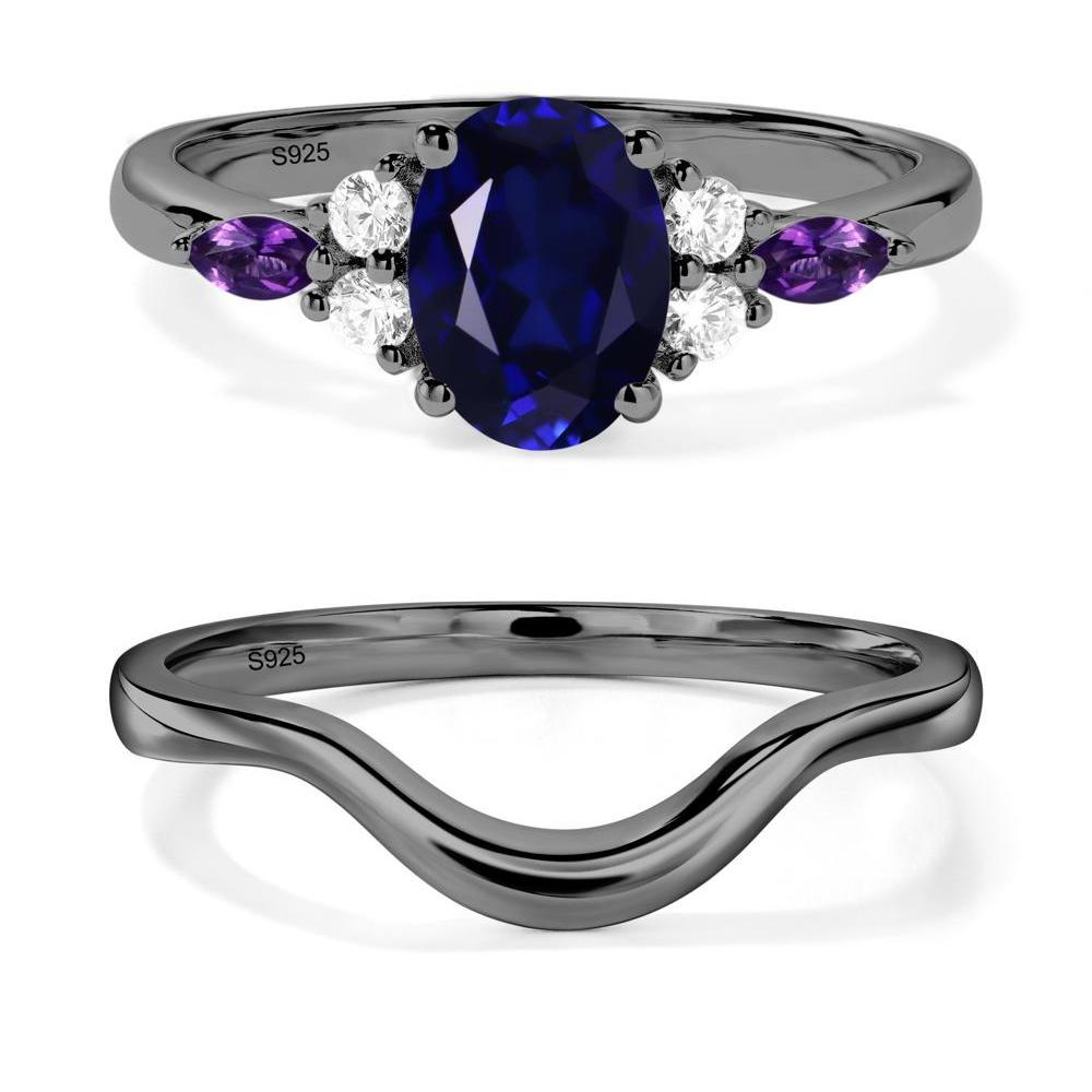 Simple Oval Sapphire Engagement Ring - LUO Jewelry #metal_black finish sterling silver