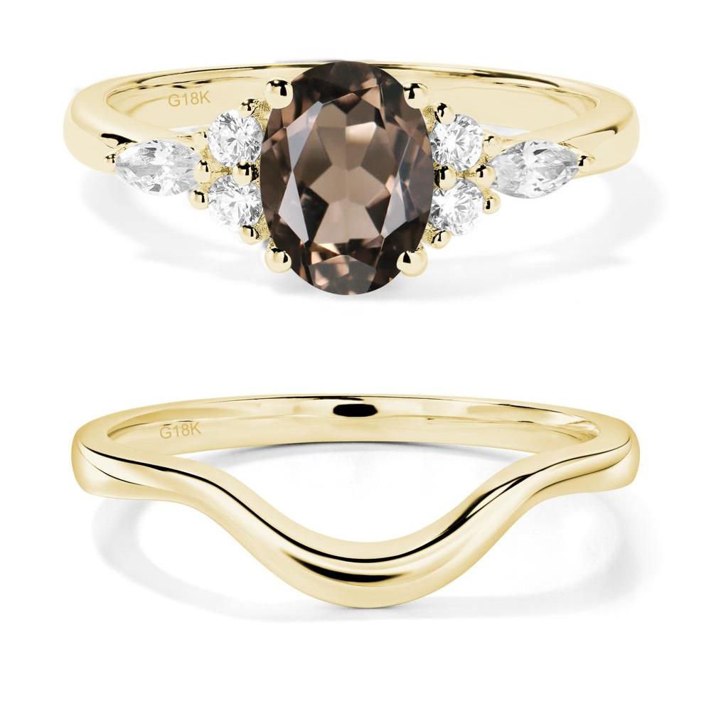 Simple Oval Smoky Quartz Engagement Ring - LUO Jewelry #metal_18k yellow gold