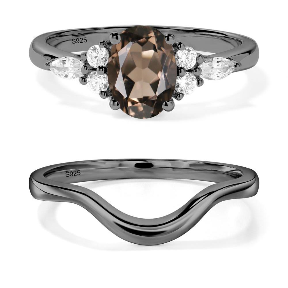 Simple Oval Smoky Quartz Engagement Ring - LUO Jewelry #metal_black finish sterling silver