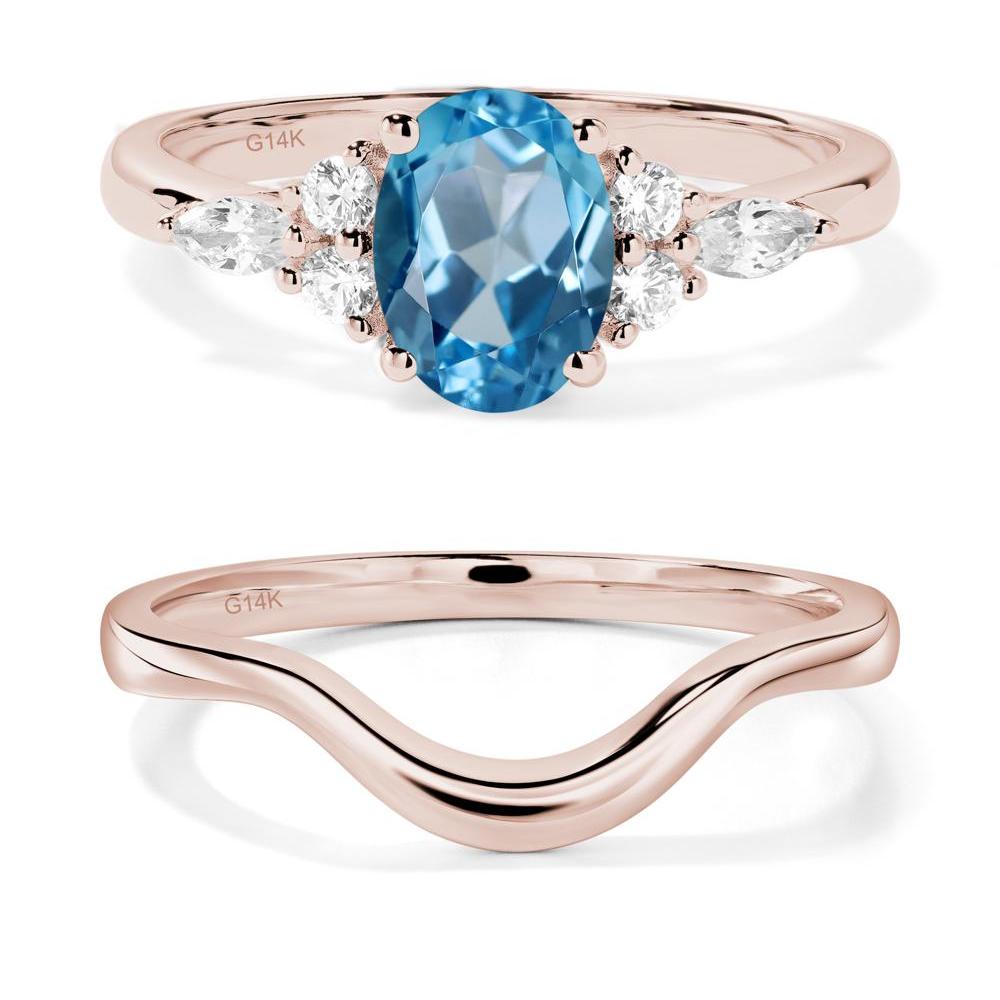 Simple Oval Swiss Blue Topaz Engagement Ring - LUO Jewelry #metal_14k rose gold