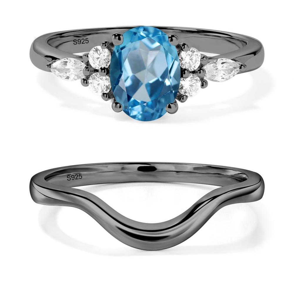 Simple Oval Swiss Blue Topaz Engagement Ring - LUO Jewelry #metal_black finish sterling silver