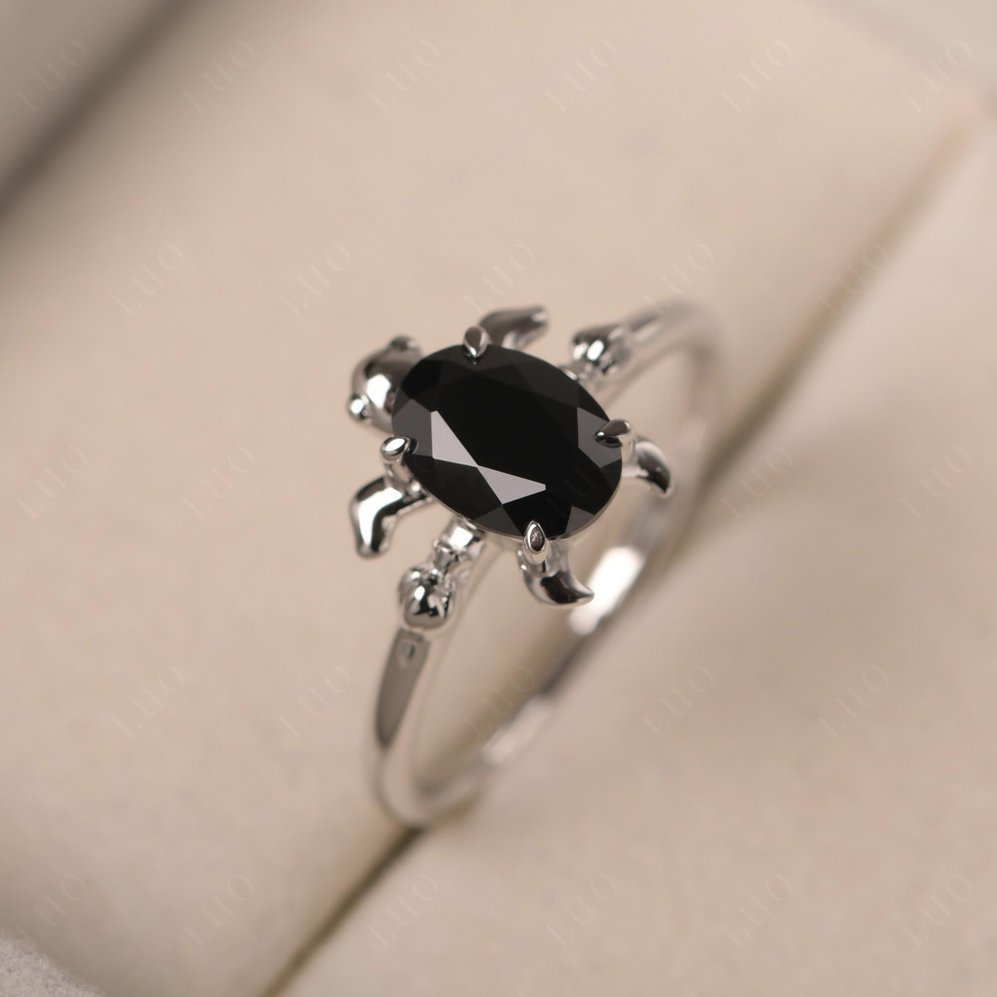 Black Spinel Sea Turtle Ring - LUO Jewelry 