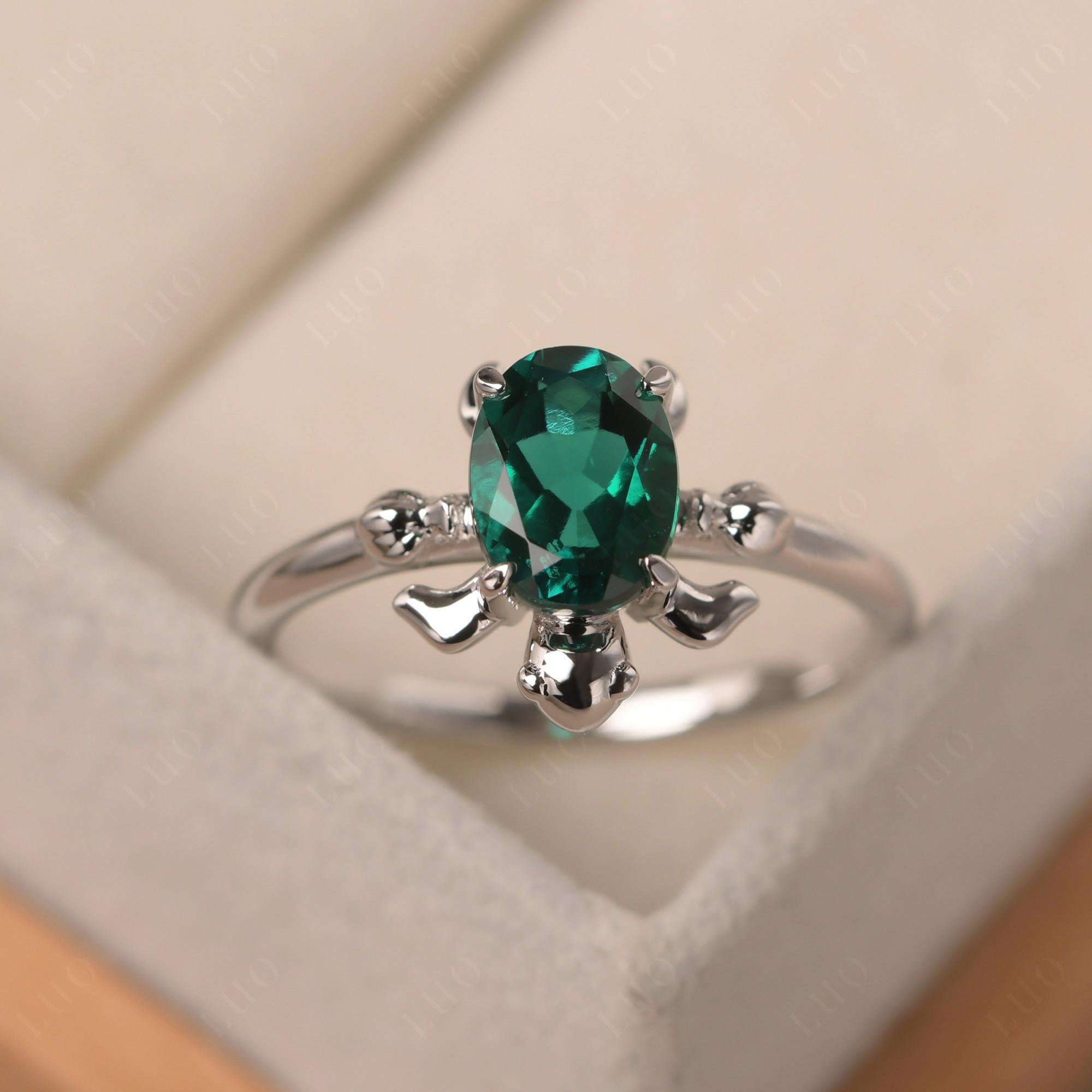 Oval Cut Emerald Turtle Ring - LUO Jewelry 