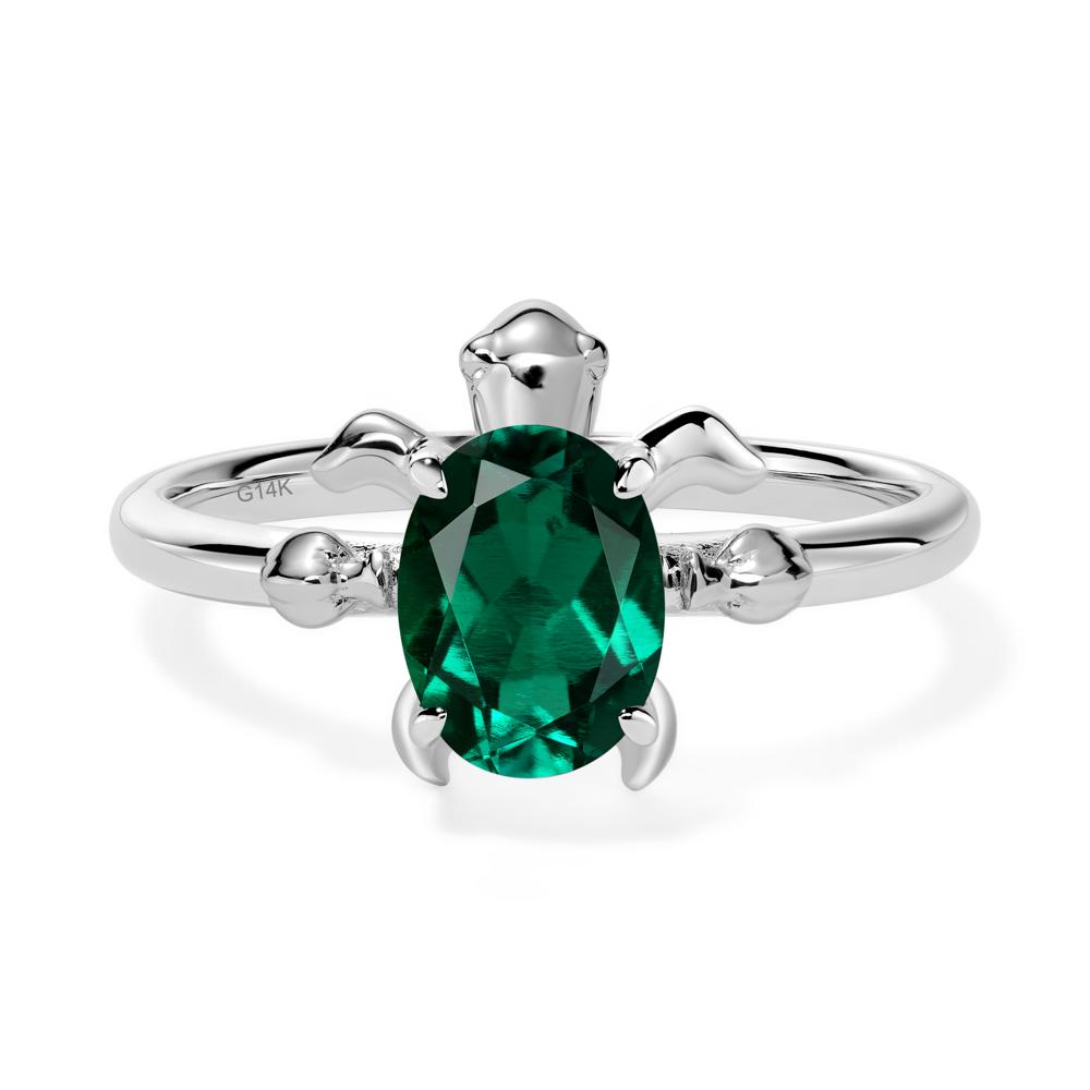 Oval Cut Emerald Turtle Ring - LUO Jewelry #metal_14k white gold