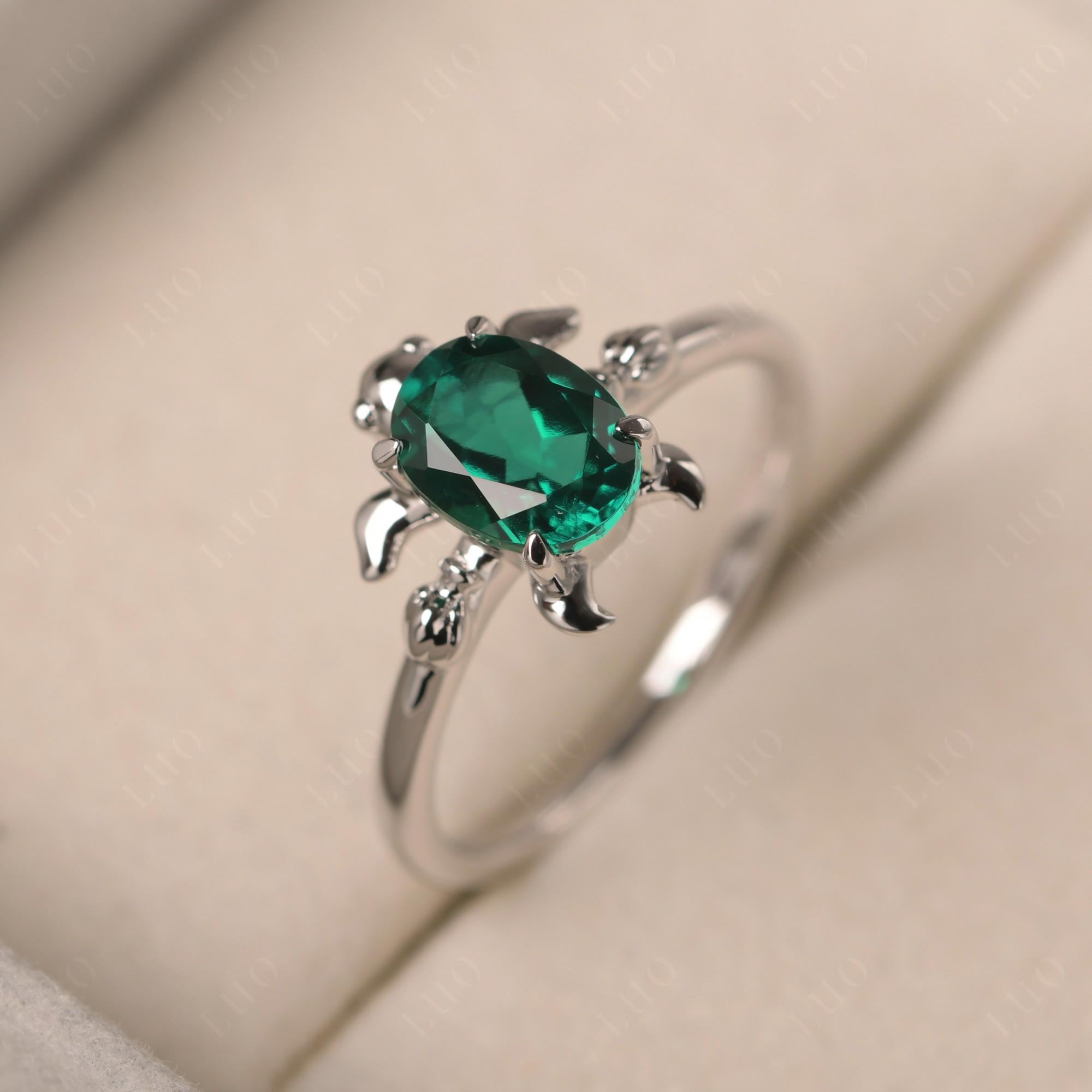 Oval Cut Emerald Turtle Ring - LUO Jewelry 