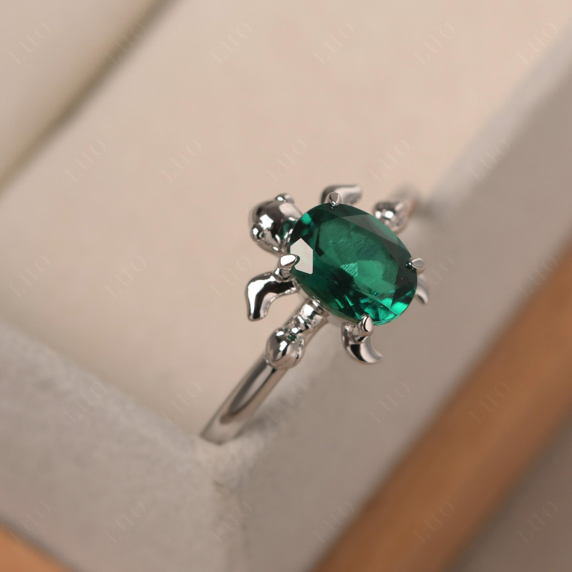 Oval Cut Emerald Turtle Ring - LUO Jewelry 