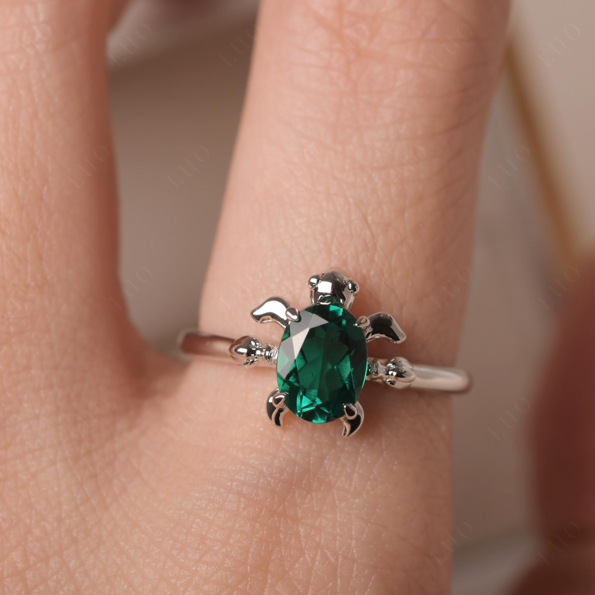 Oval Cut Emerald Turtle Ring - LUO Jewelry 