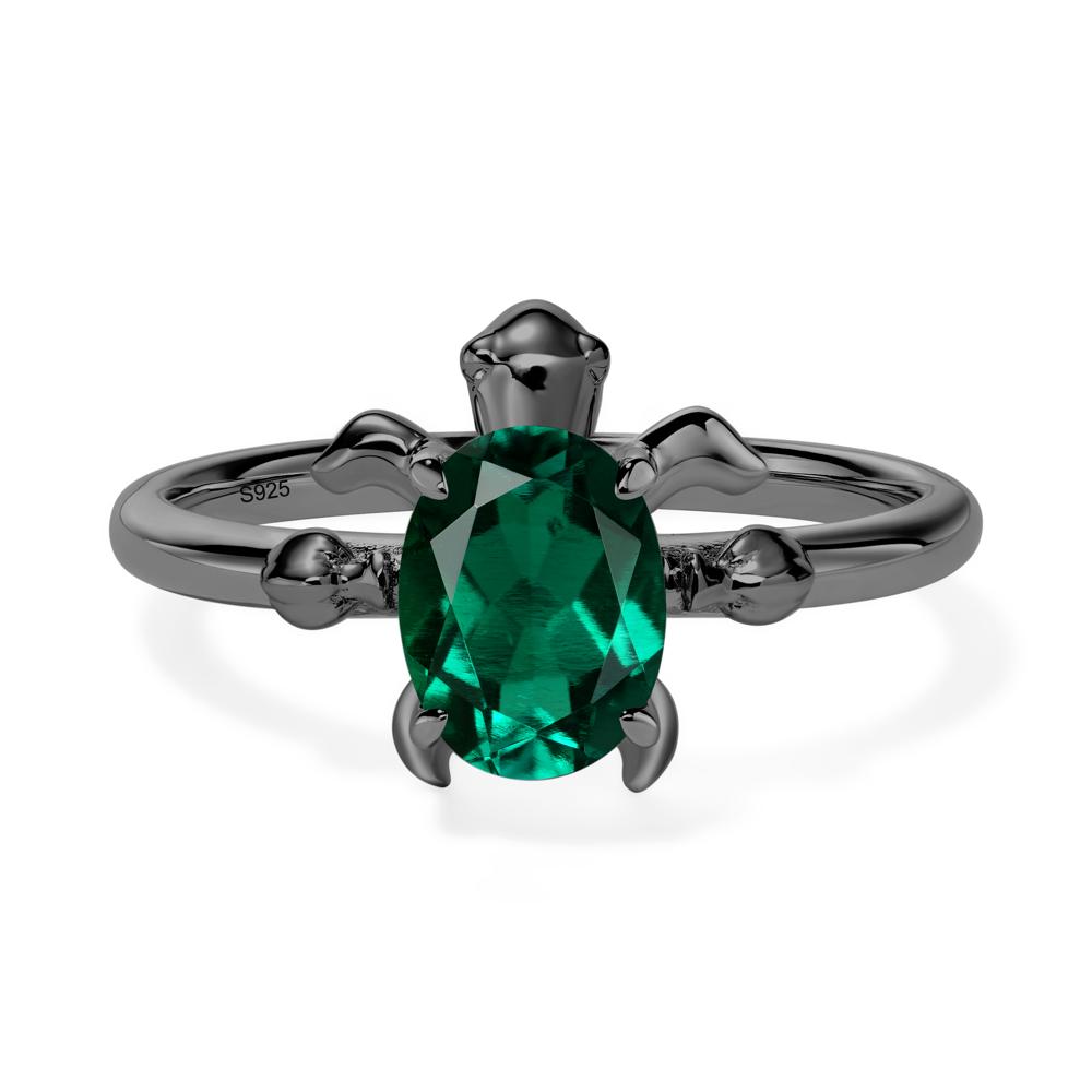 Oval Cut Emerald Turtle Ring - LUO Jewelry #metal_black finish sterling silver