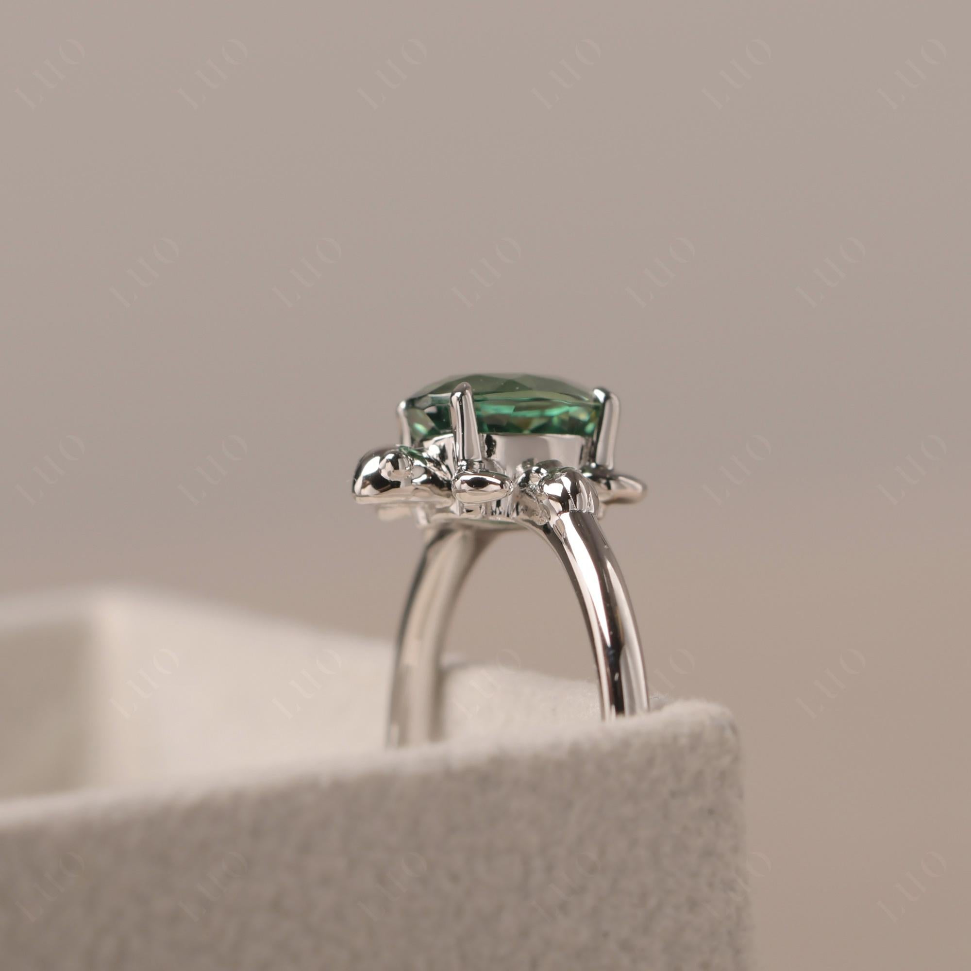 Green Sapphire Turtle Engagement Ring - LUO Jewelry 