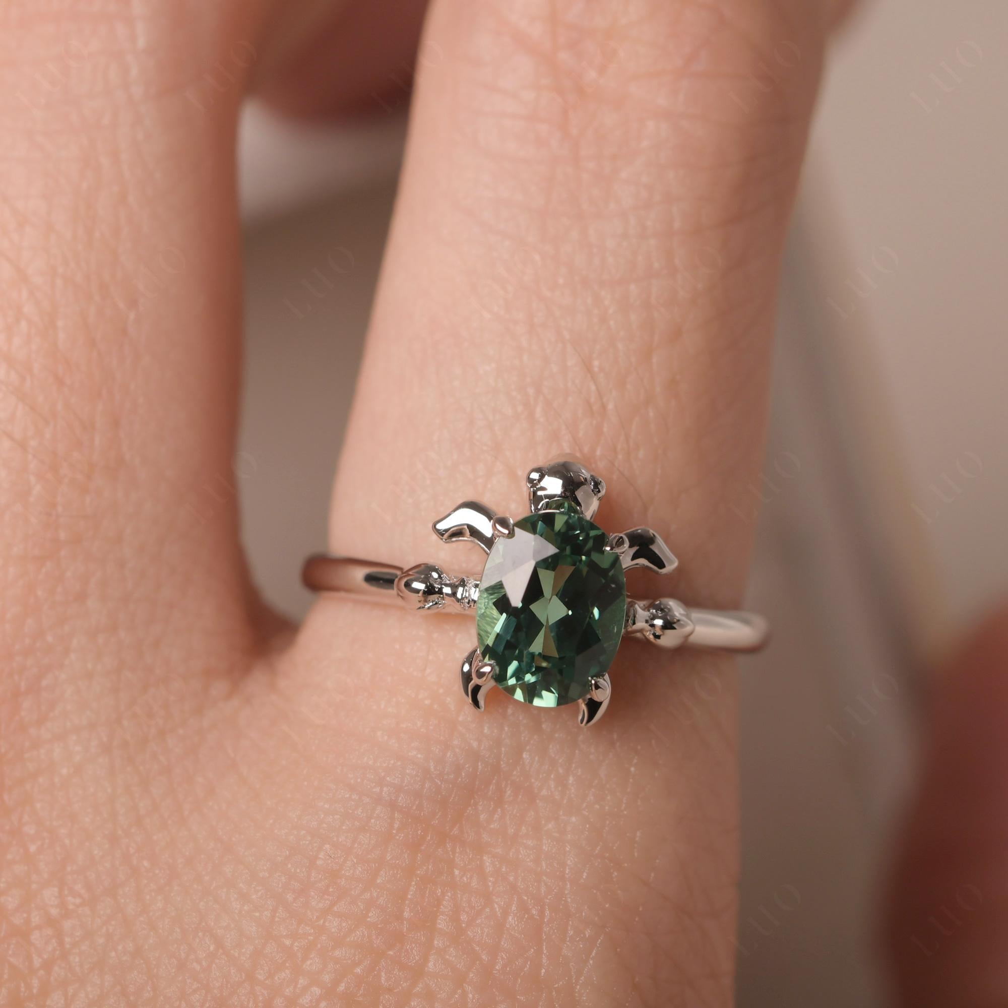 Green Sapphire Turtle Engagement Ring - LUO Jewelry 